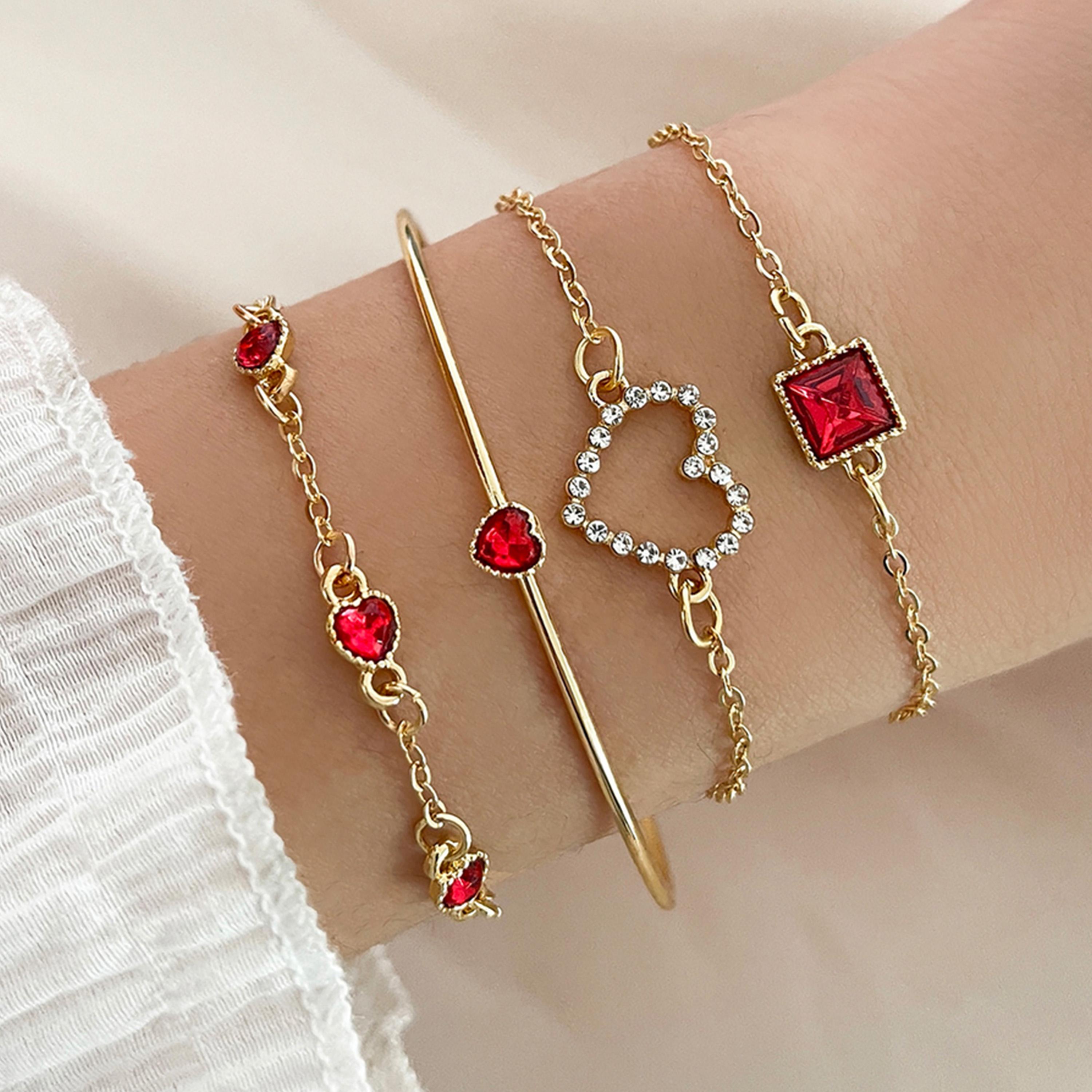 تيك تو - مجموعة من 4 أساور مزينة بأحجار الراين على شكل قلب-women-watchesandjewellery-jewellery-banglesandbracelets-image-2