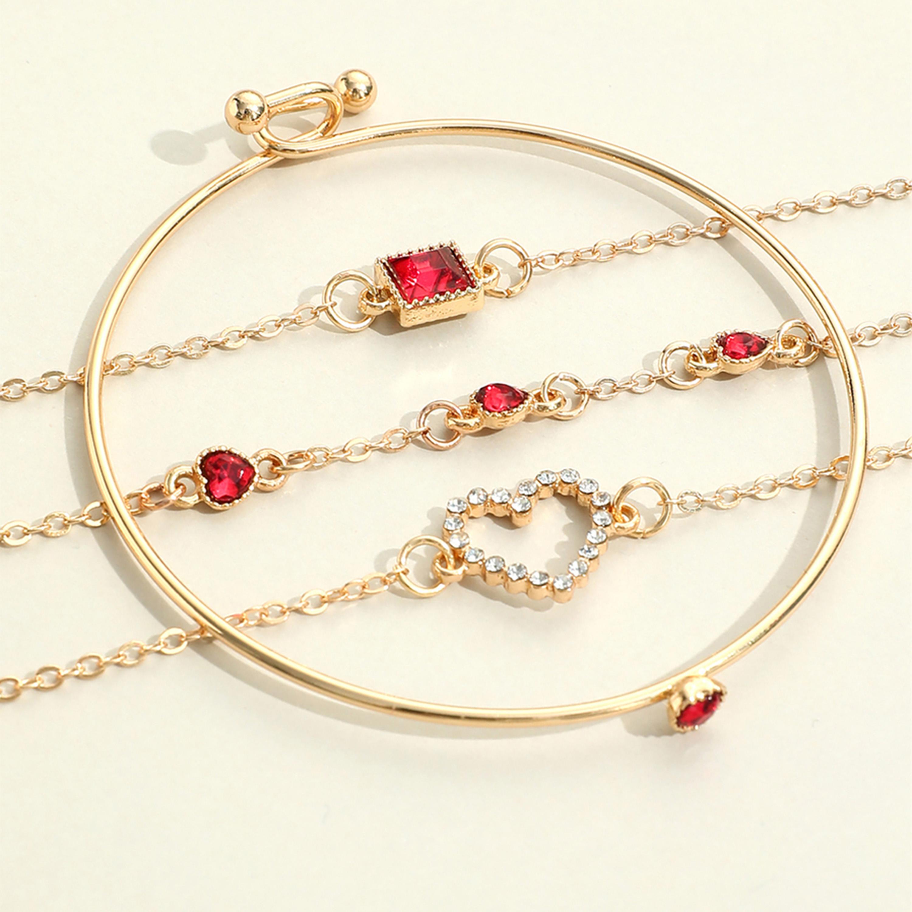تيك تو - مجموعة من 4 أساور مزينة بأحجار الراين على شكل قلب-women-watchesandjewellery-jewellery-banglesandbracelets-image-3