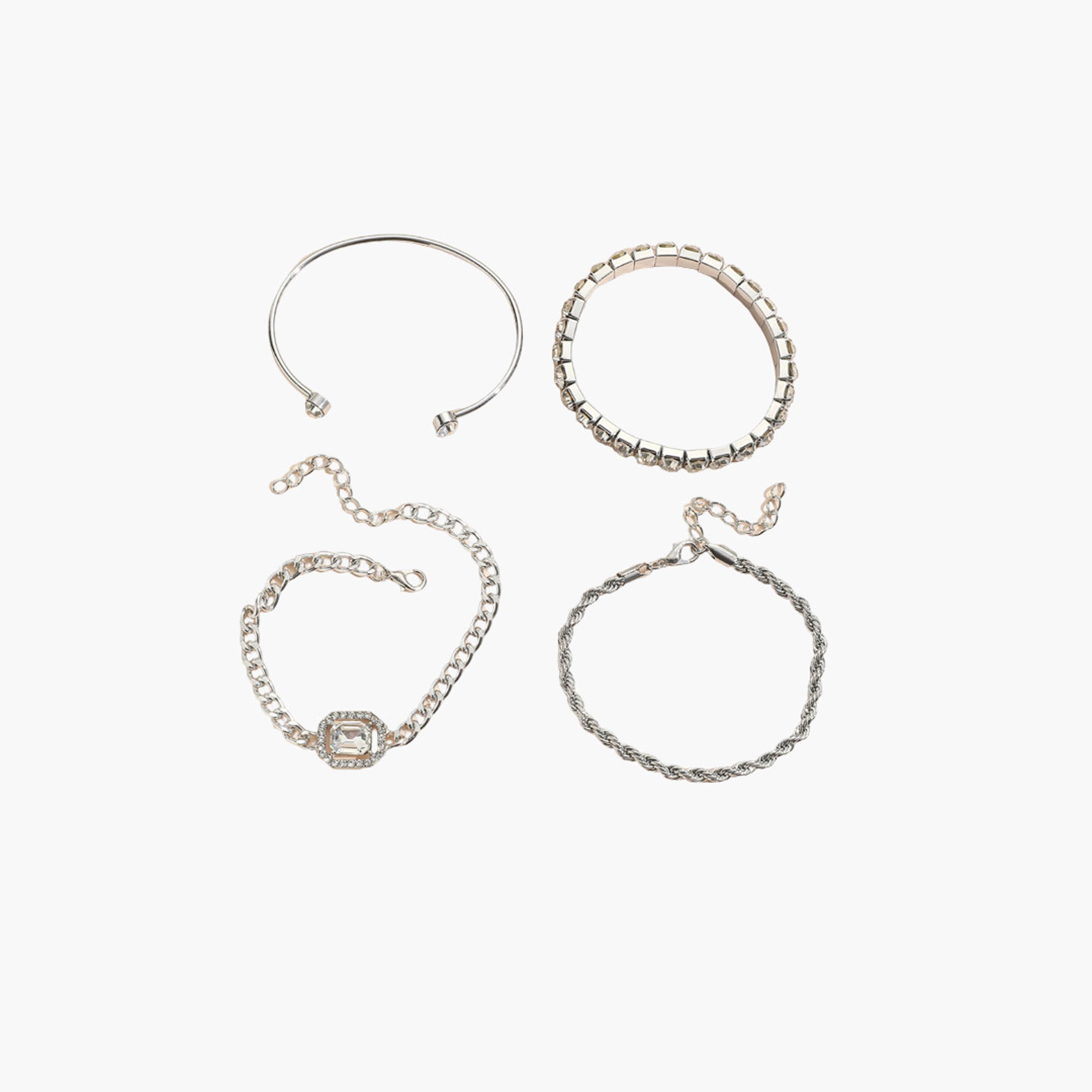 تيك تو - مجموعة من 4 أساور فضية مزينة بأحجار الراين-women-watchesandjewellery-jewellery-banglesandbracelets-image-1