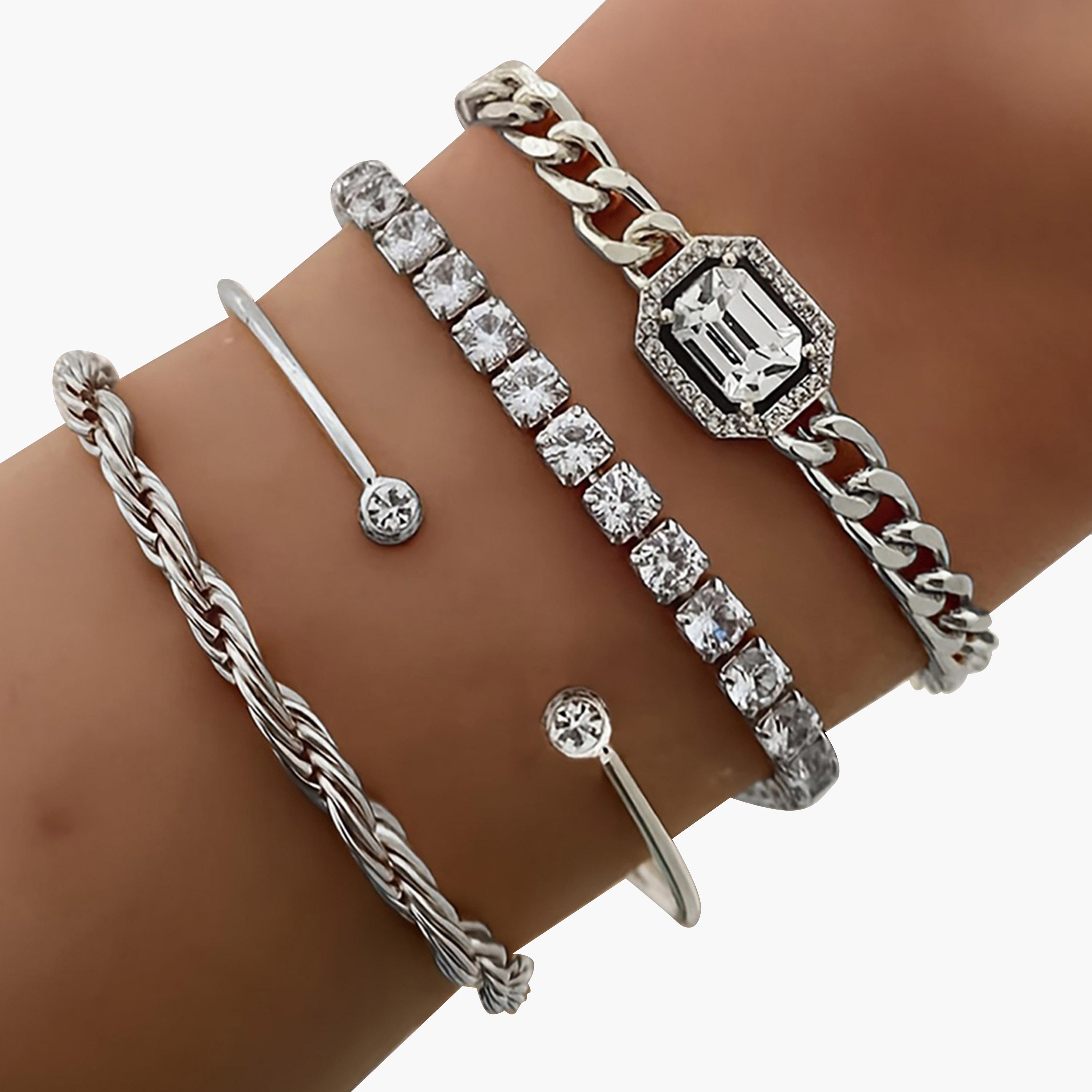 Take Two Women  Set of 4 - Silver Rhinestones Decor Bracelet-women-watchesandjewellery-jewellery-banglesandbracelets-image-2