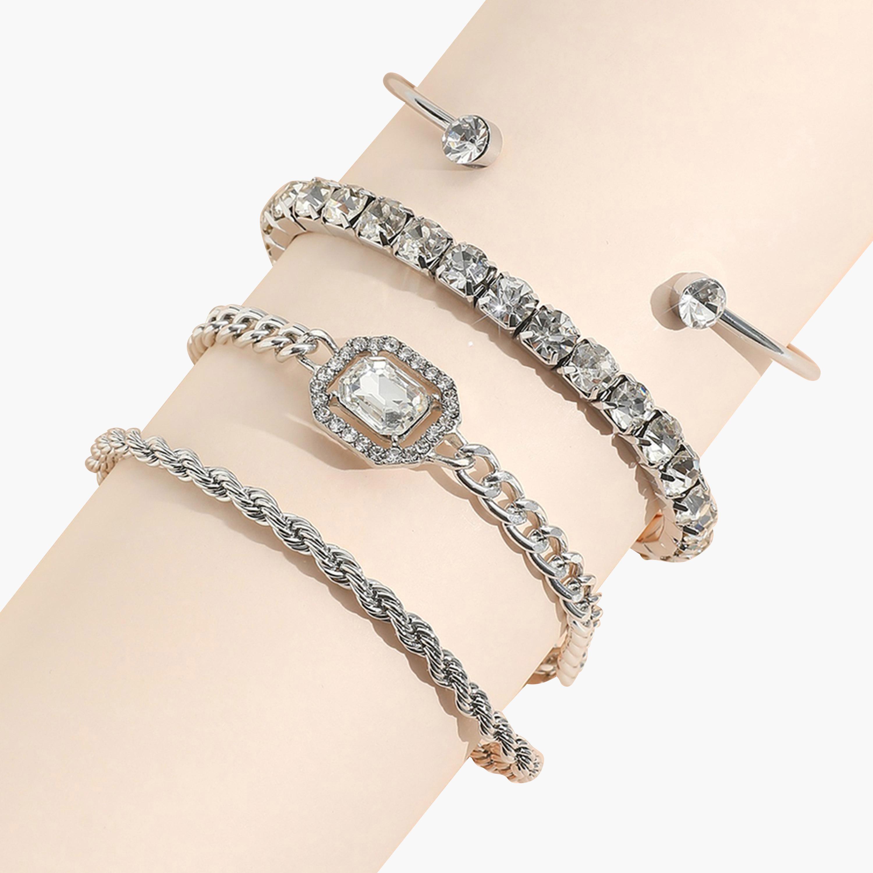 تيك تو - مجموعة من 4 أساور فضية مزينة بأحجار الراين-women-watchesandjewellery-jewellery-banglesandbracelets-image-4