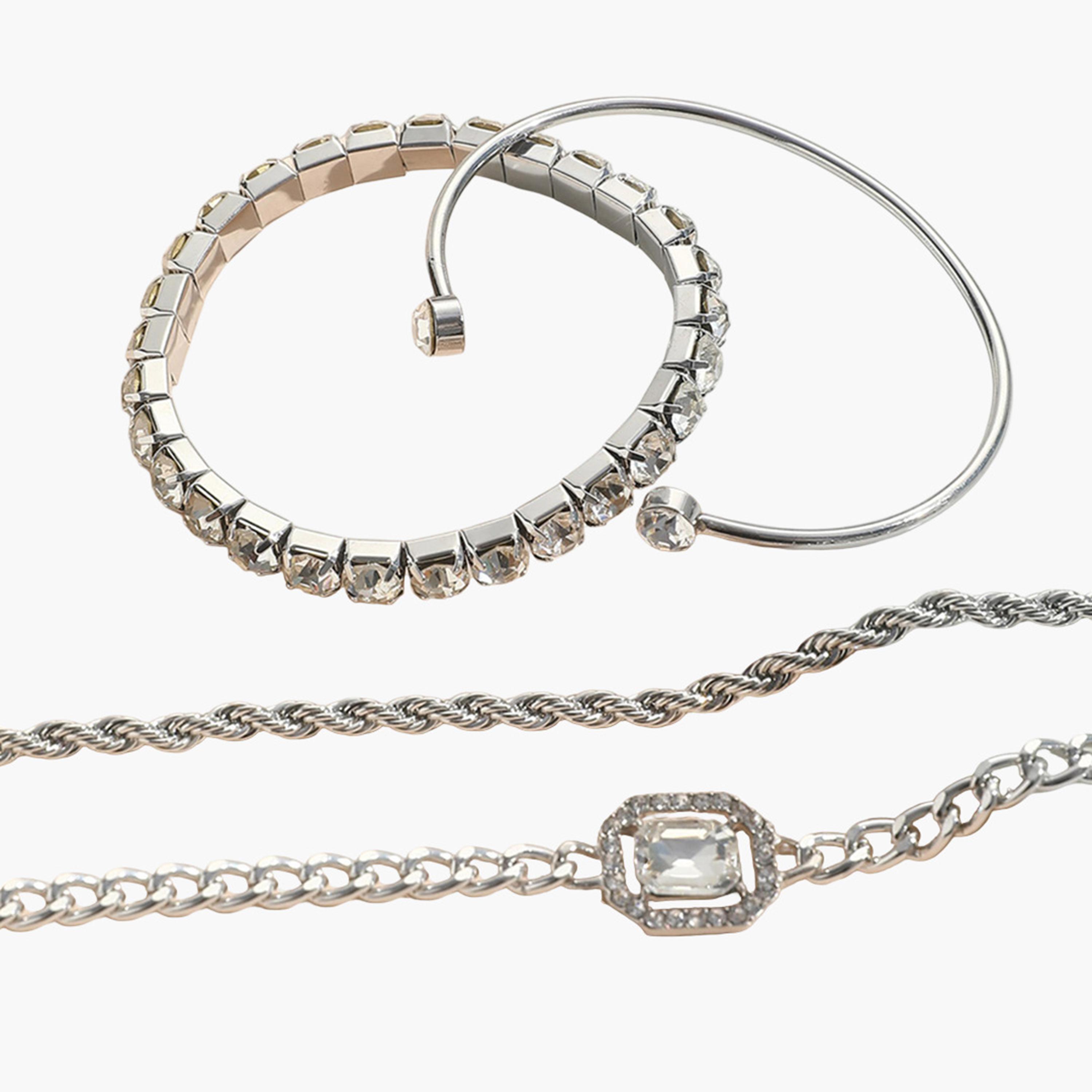تيك تو - مجموعة من 4 أساور فضية مزينة بأحجار الراين-women-watchesandjewellery-jewellery-banglesandbracelets-image-6