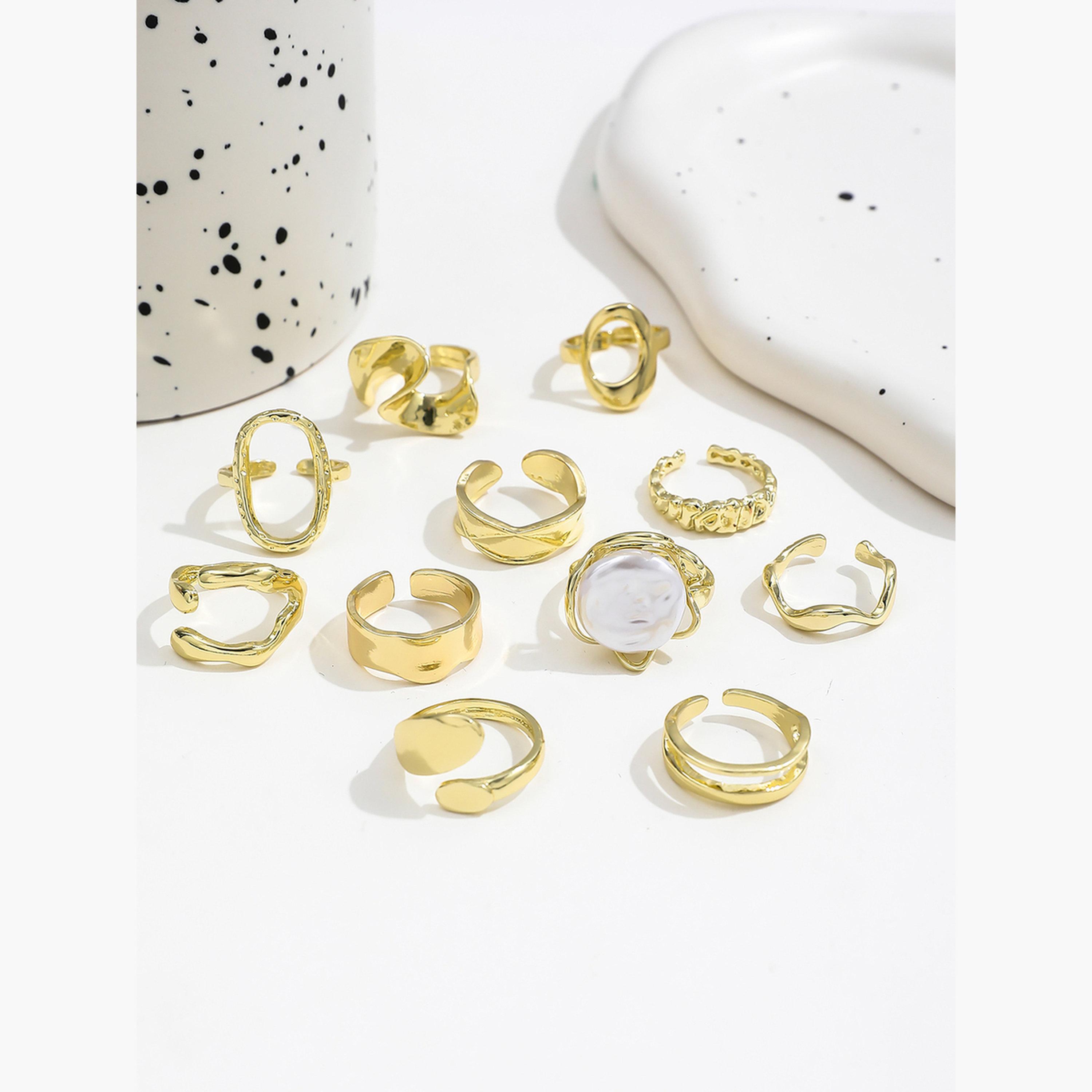 Take Two Women  Set of 11 - Faux Pearl Decor Cuff Rings-women-watchesandjewellery-jewellery-rings-image-1