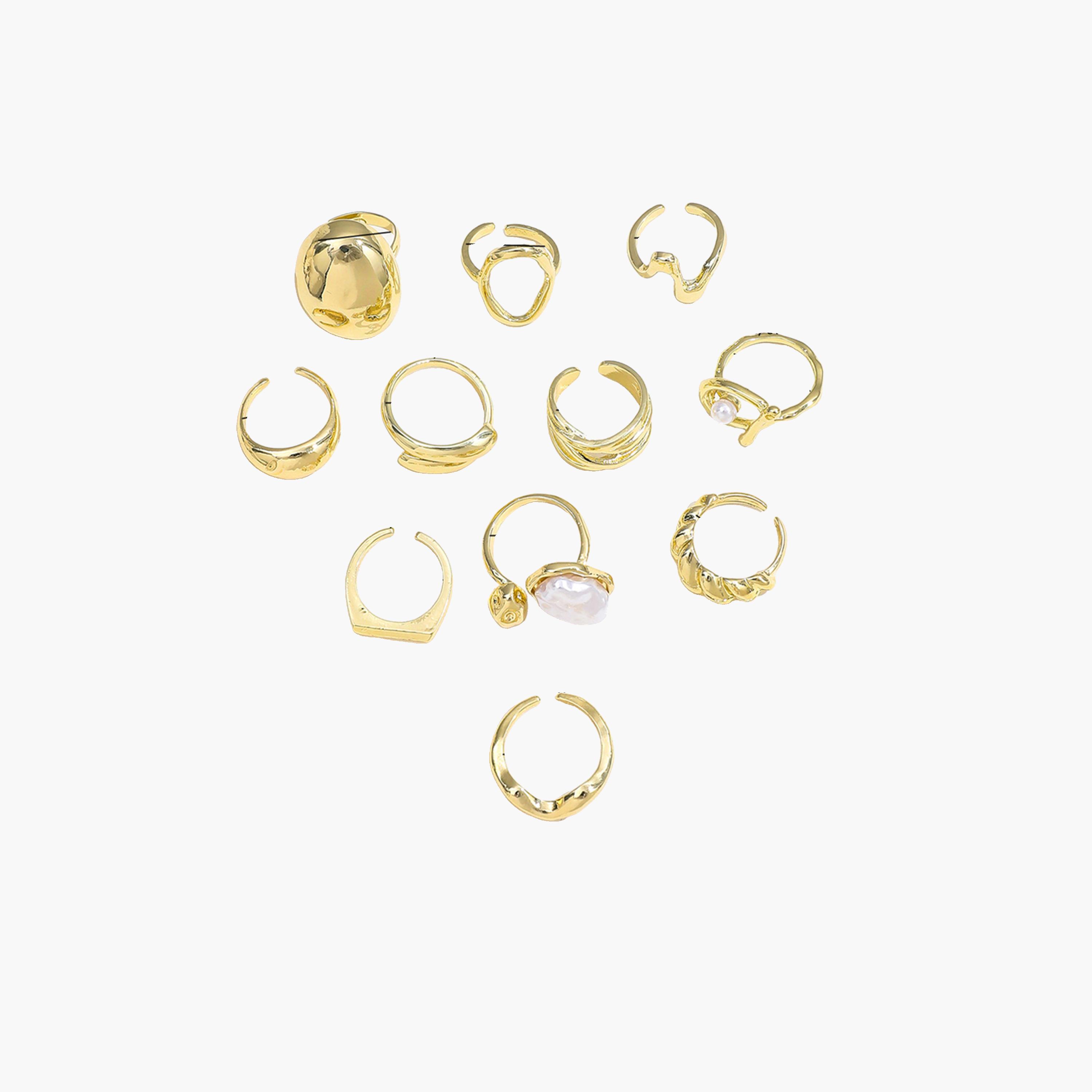 تيك تو - مجموعة من 11 خاتمًا ذهبيًا مميزًا-women-watchesandjewellery-jewellery-rings-image-1