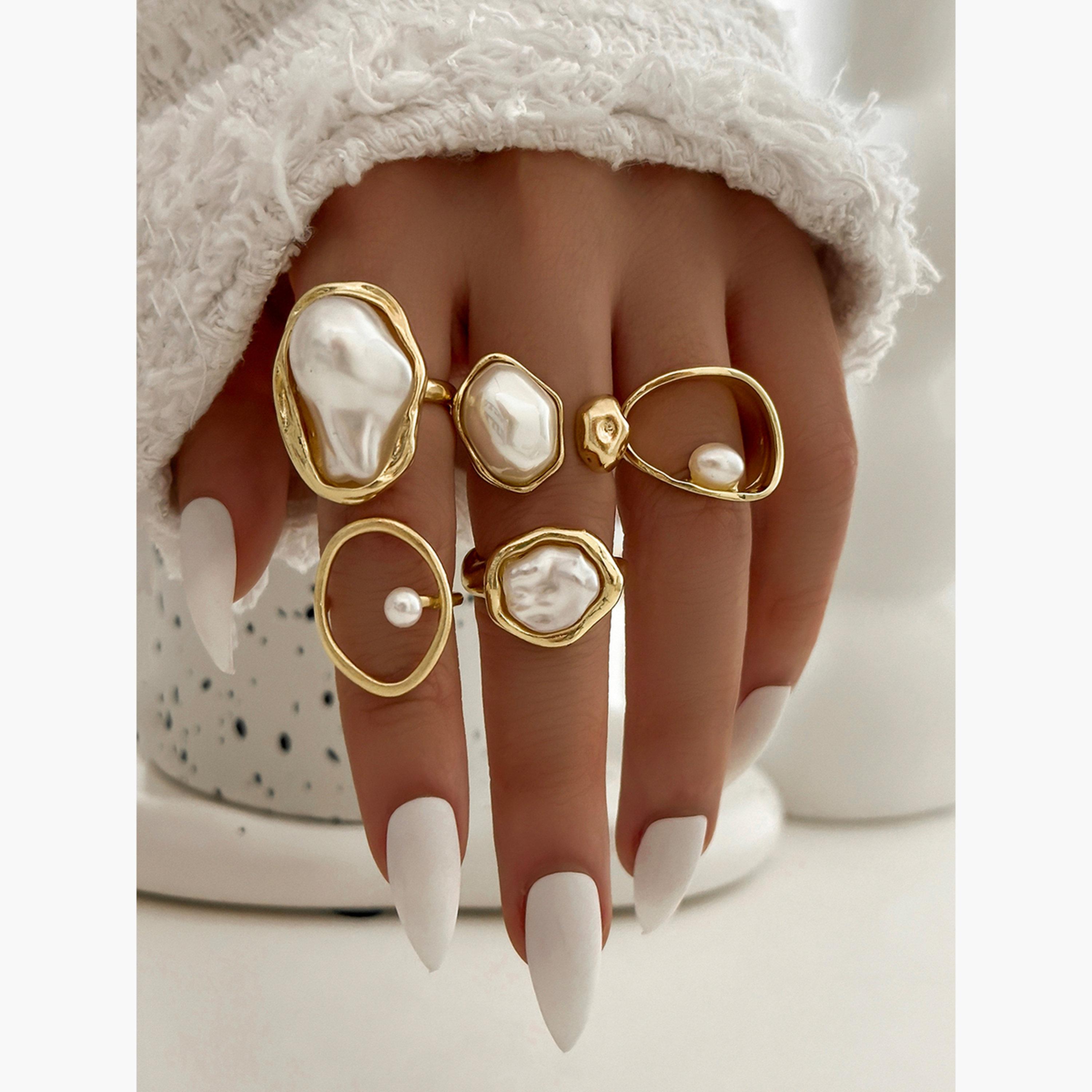 Take Two Women  Set of 5 - Faux Pearl Statement Rings-women-watchesandjewellery-jewellery-rings-image-2