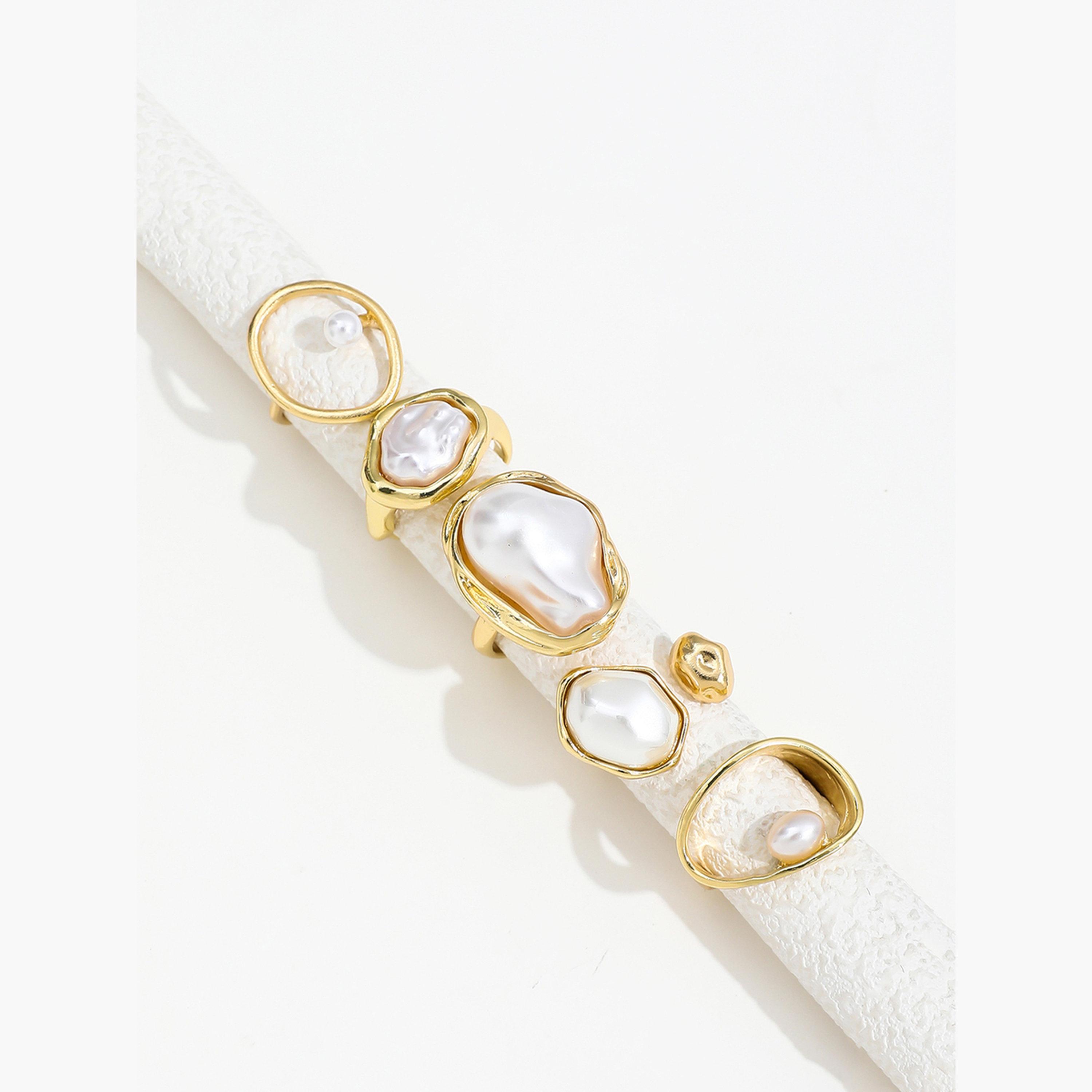 تيك تو - مجموعة من 5 خواتم مميزة من اللؤلؤ الصناعي-women-watchesandjewellery-jewellery-rings-image-5
