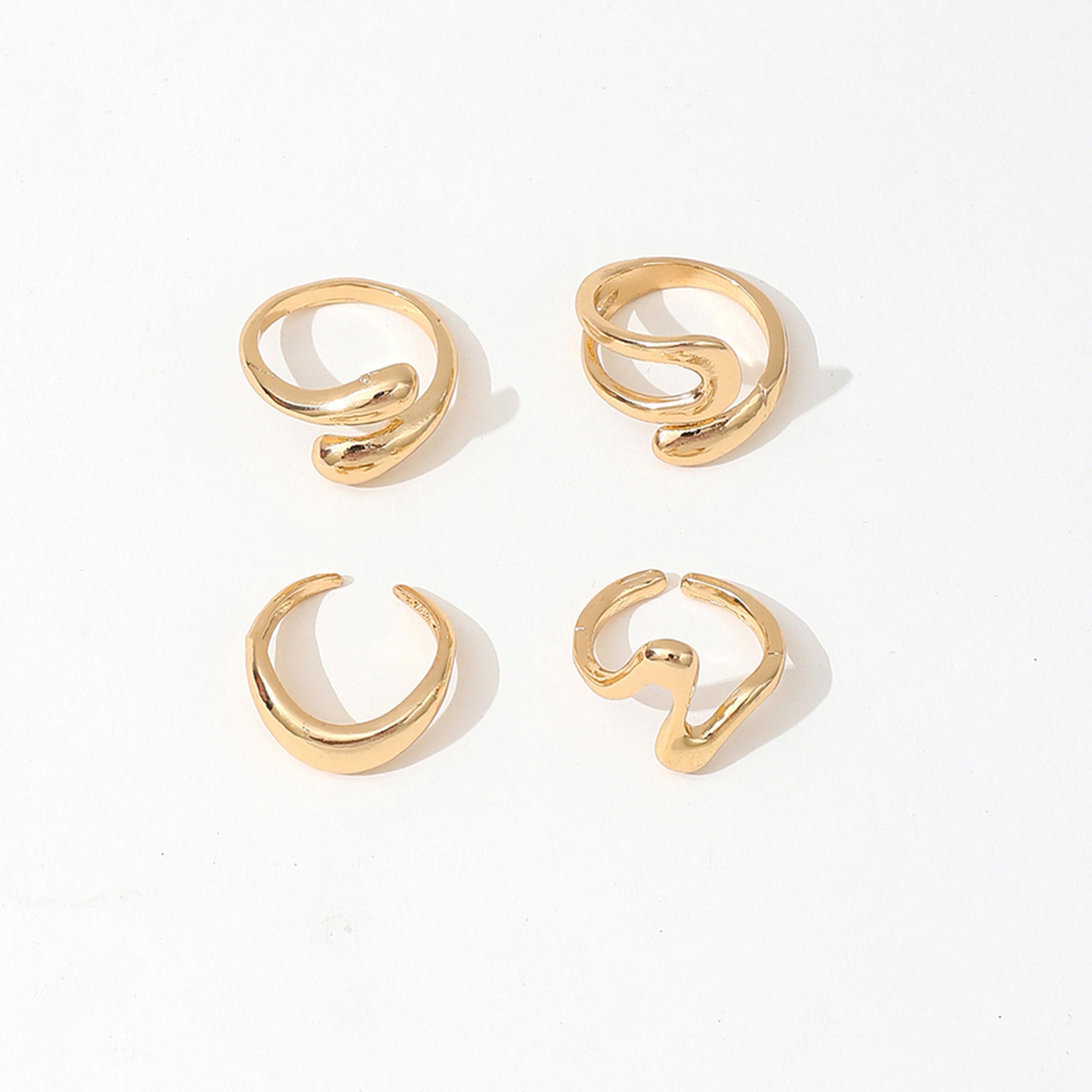 تيك تو - مجموعة من 4 خواتم ذهبية اللون-women-watchesandjewellery-jewellery-rings-image-1