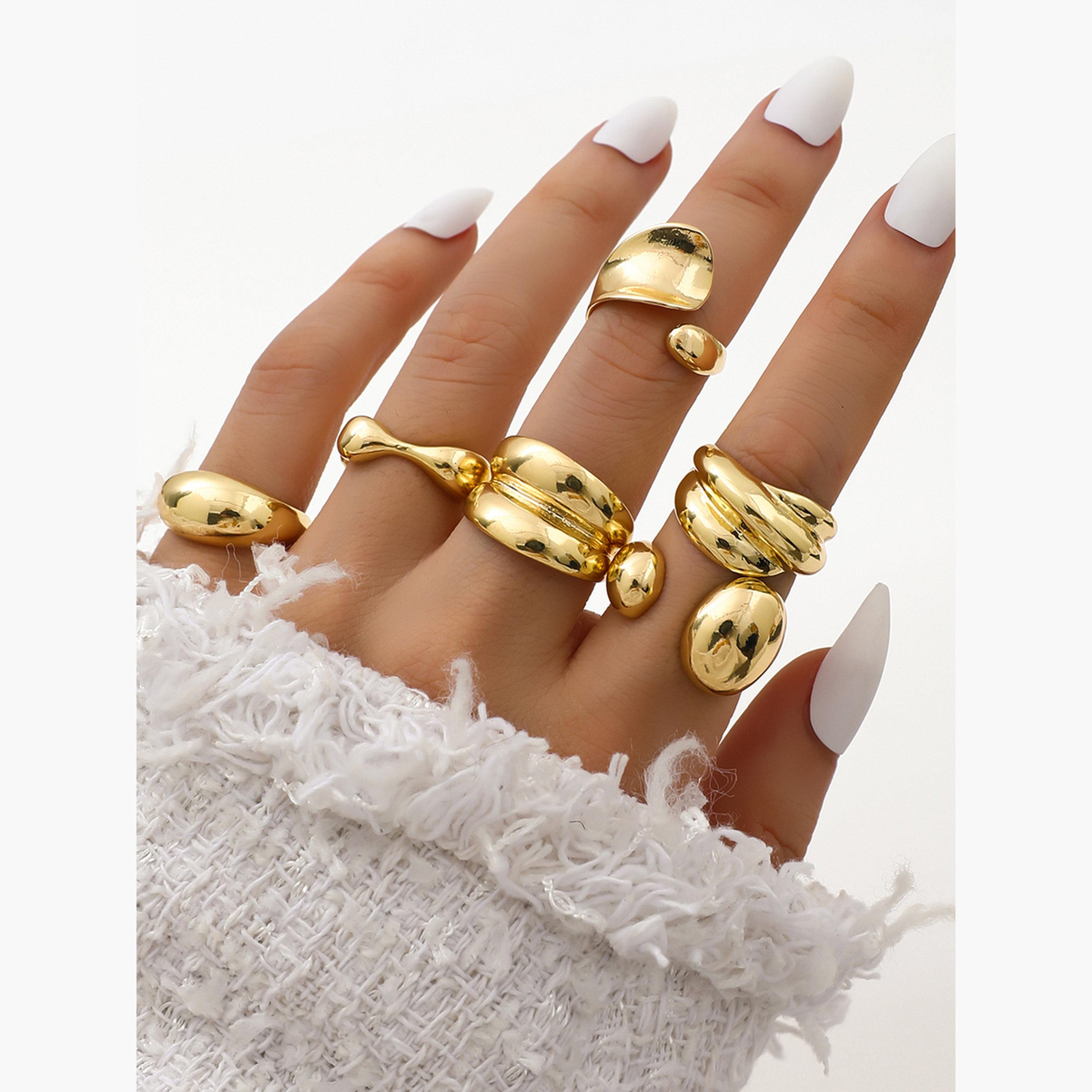 تيك تو - مجموعة من 6 خواتم سميكة متنوعة-women-watchesandjewellery-jewellery-rings-image-2