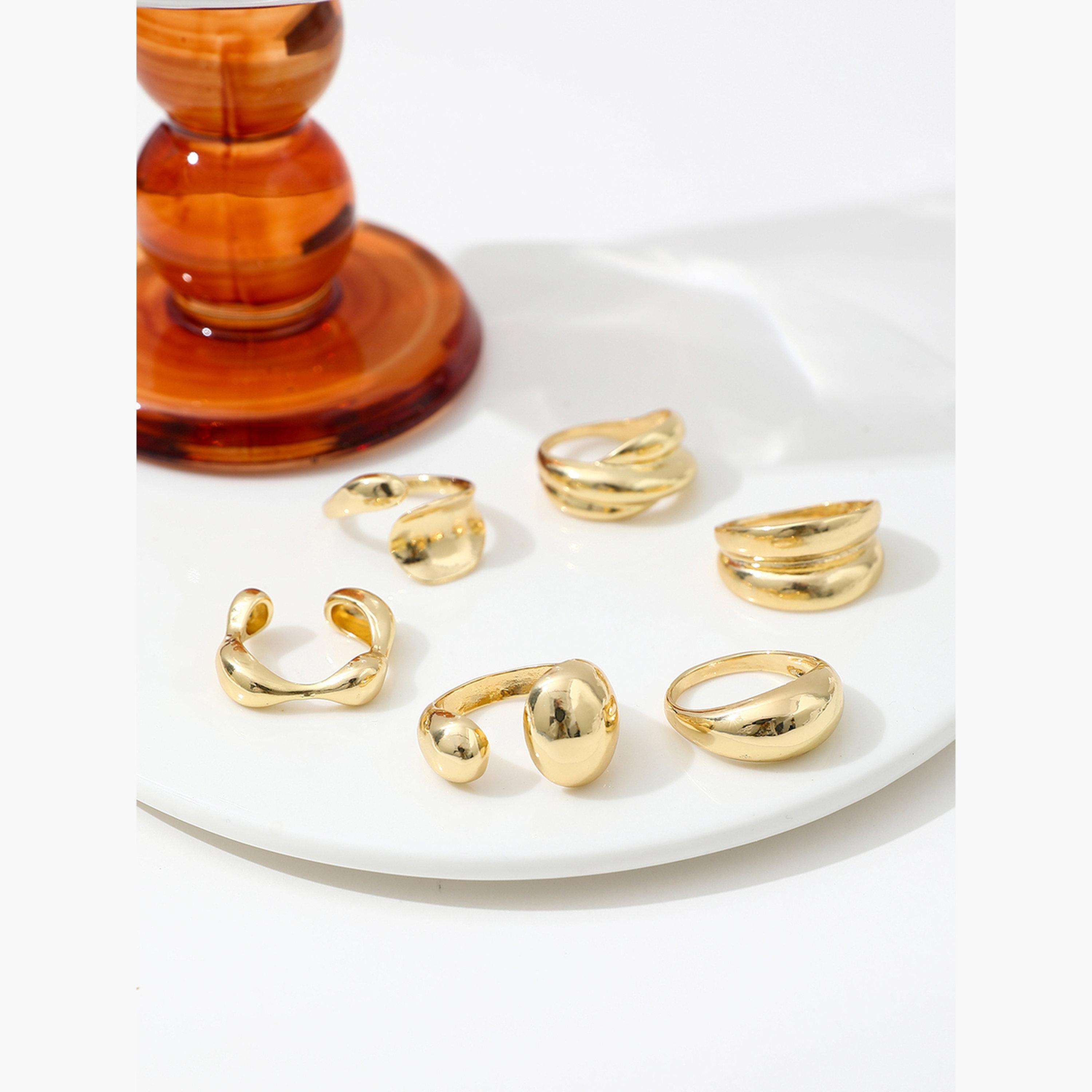 تيك تو - مجموعة من 6 خواتم سميكة متنوعة-women-watchesandjewellery-jewellery-rings-image-3