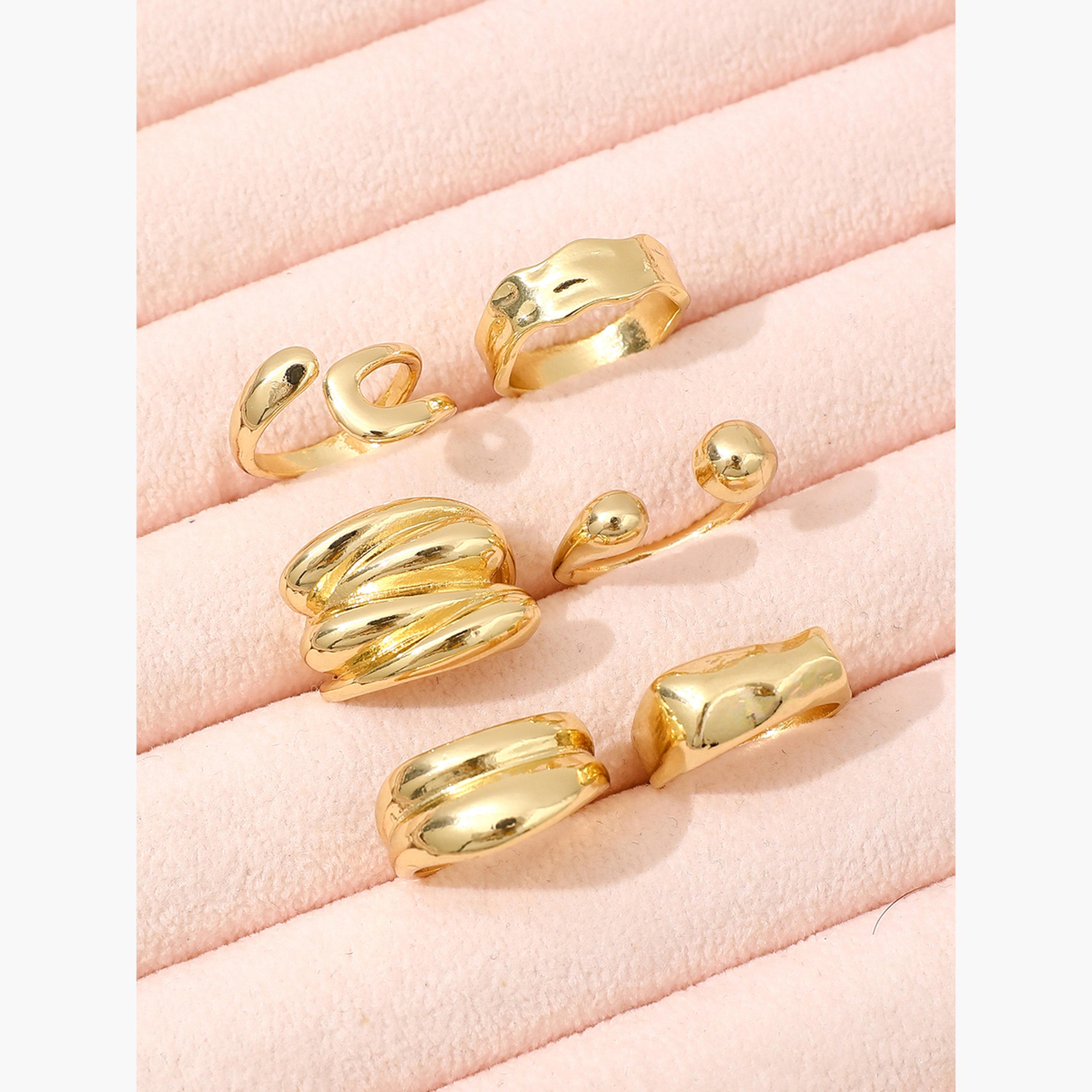 تيك تو - مجموعة من 6 خواتم ذهبية مميزة-women-watchesandjewellery-jewellery-rings-image-4