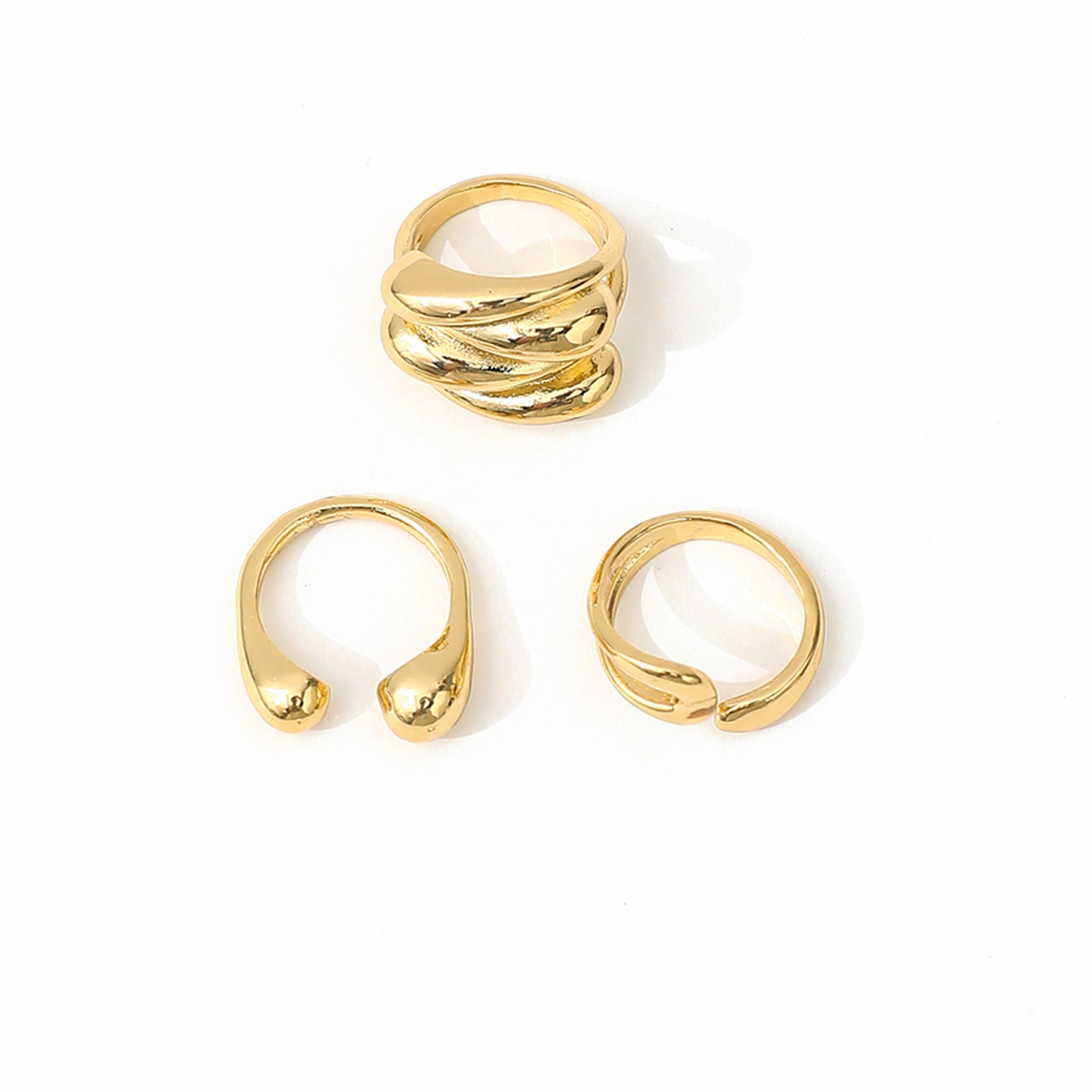 تيك تو - مجموعة من 3 خواتم ذهبية اللون-women-watchesandjewellery-jewellery-rings-image-1