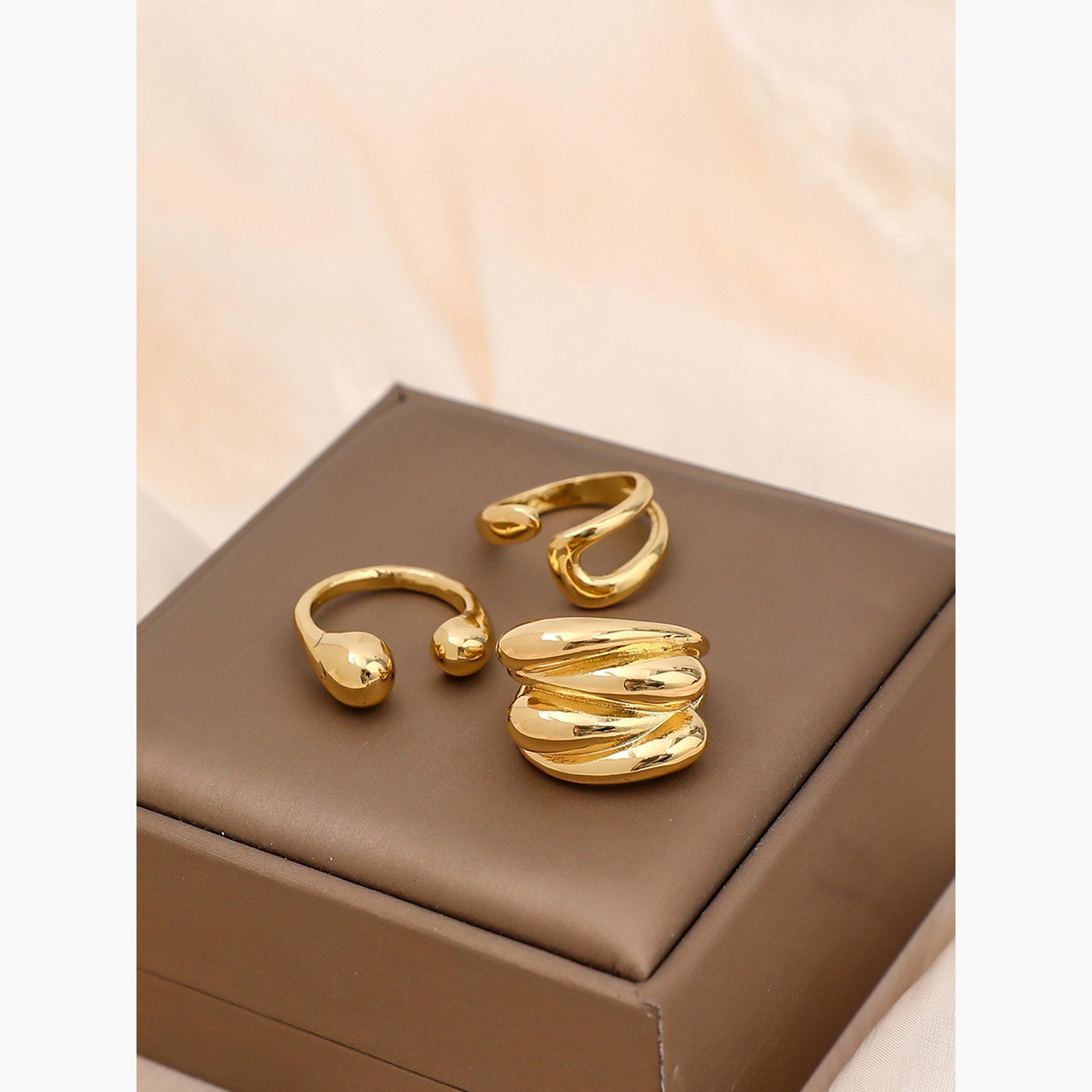 تيك تو - مجموعة من 3 خواتم ذهبية اللون-women-watchesandjewellery-jewellery-rings-image-5