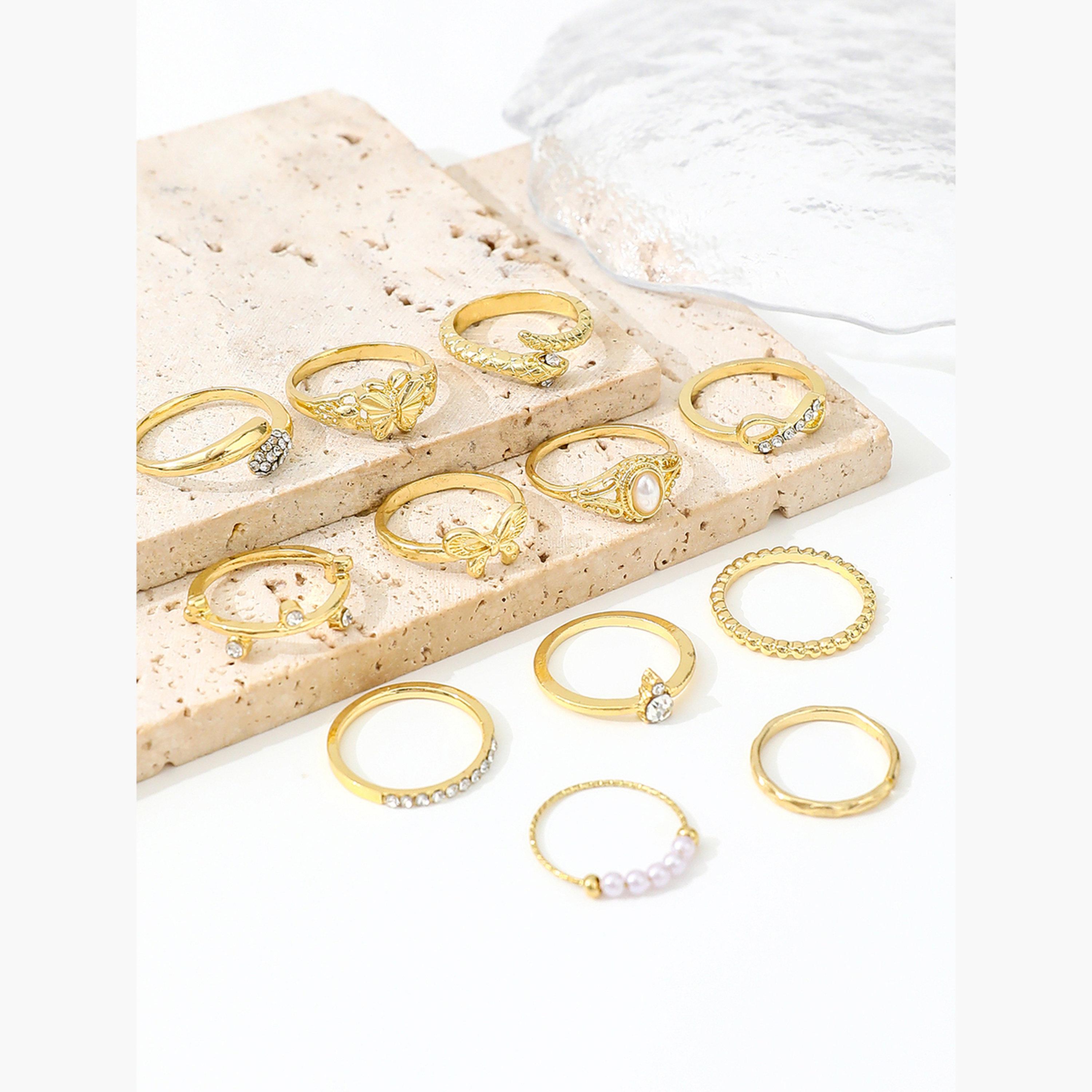 تيك تو - مجموعة من 12 خاتمًا مزخرفًا-women-watchesandjewellery-jewellery-rings-image-3