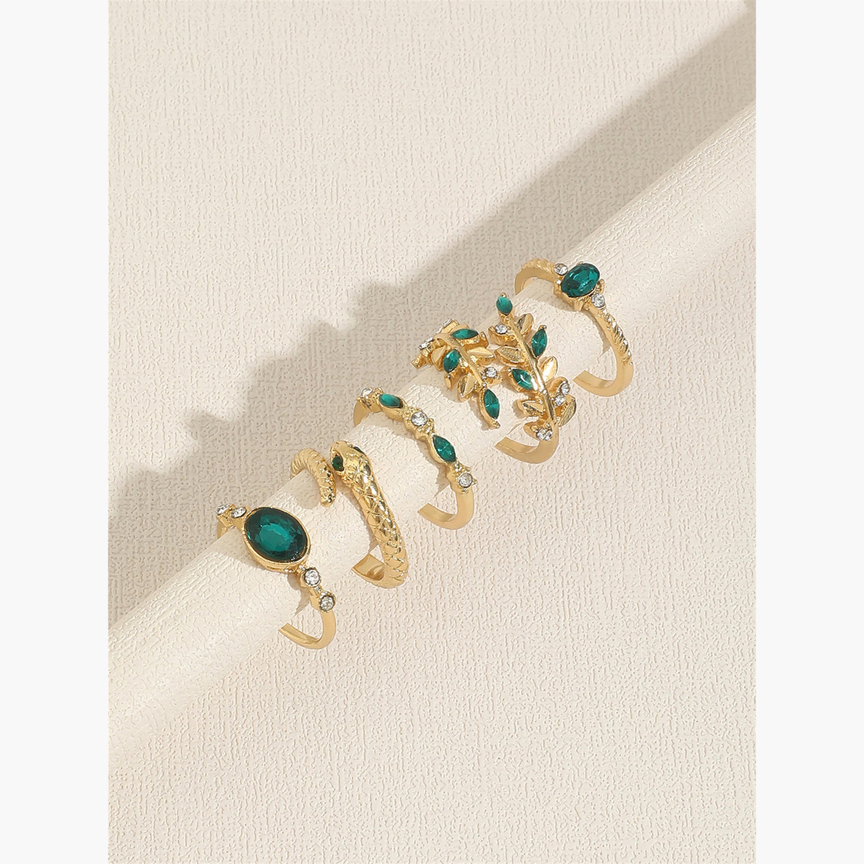Take Two Women  Set of 5 - Gold Tone Rings with Green Accent-women-watchesandjewellery-jewellery-rings-image-5