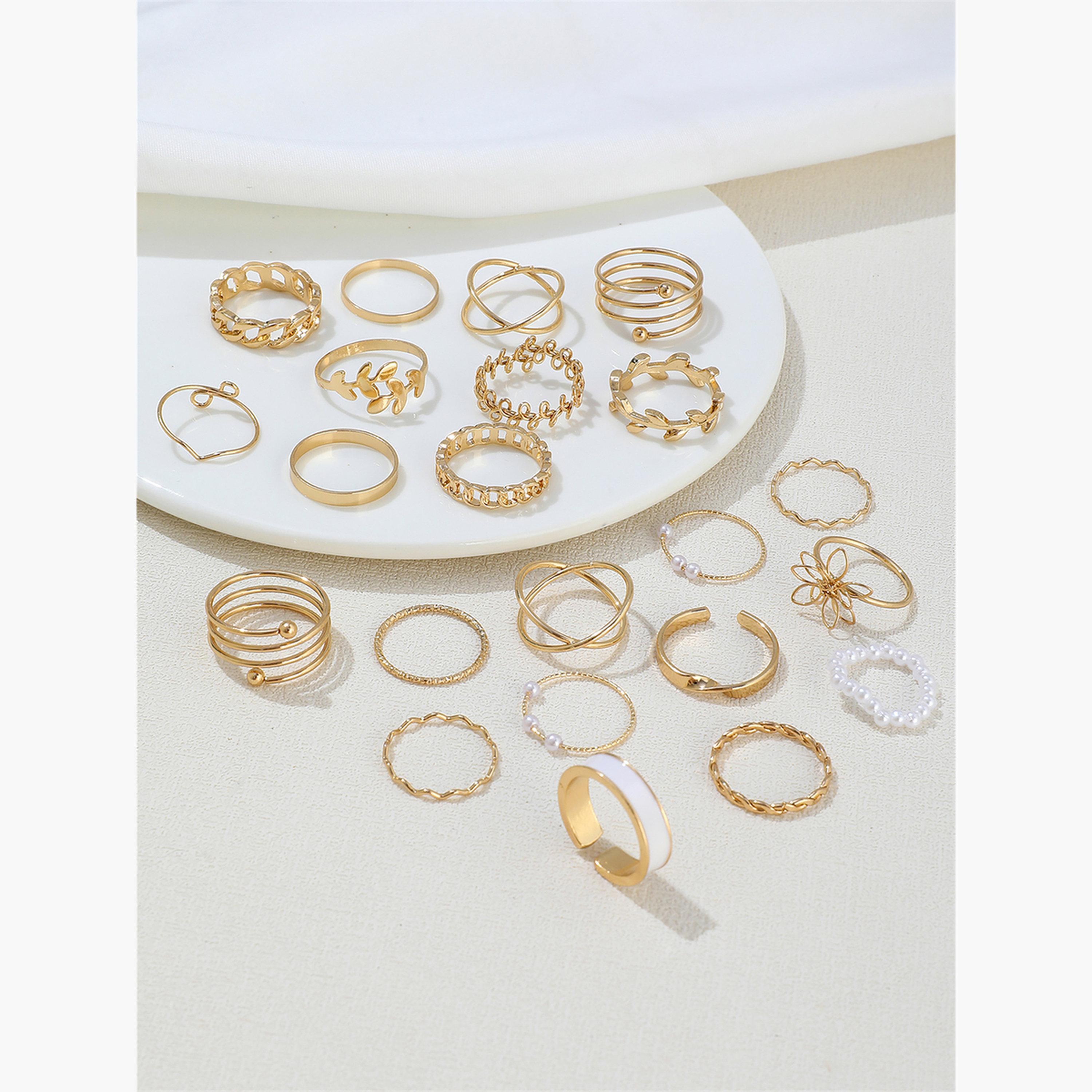 تيك تو - مجموعة من 22 خاتمًا مزينًا باللؤلؤ الصناعي-women-watchesandjewellery-jewellery-rings-image-4