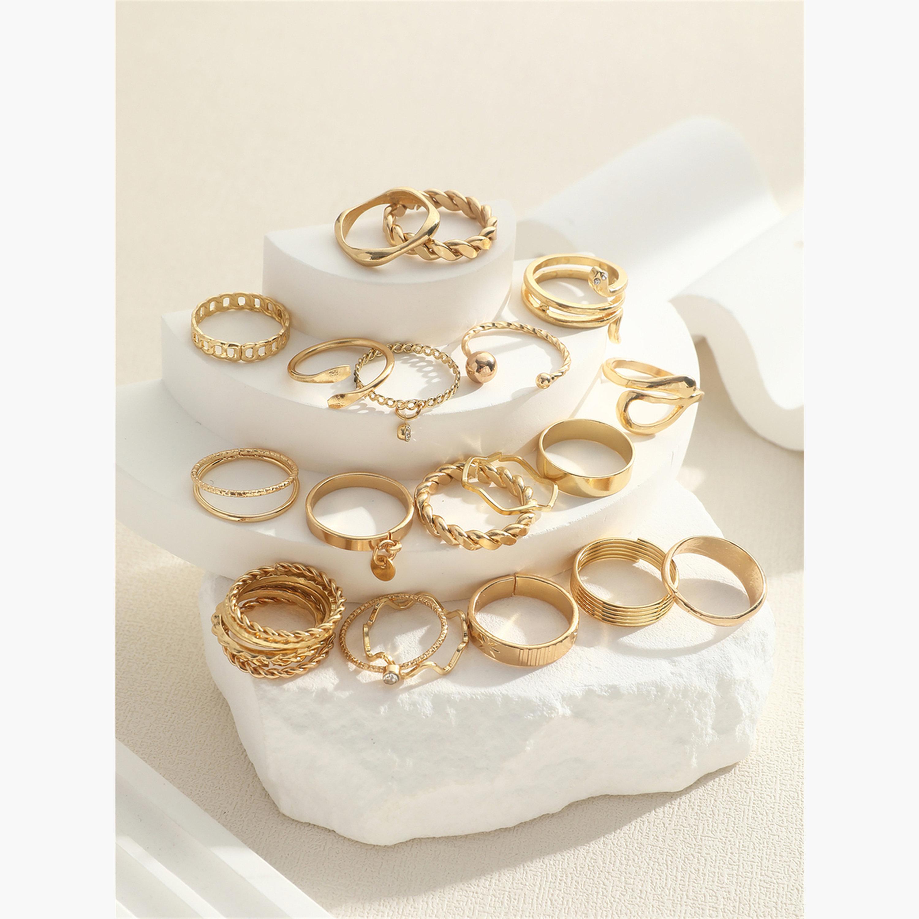 تيك تو - مجموعة من 24 حلقة متنوعة الملمس-women-watchesandjewellery-jewellery-rings-image-1