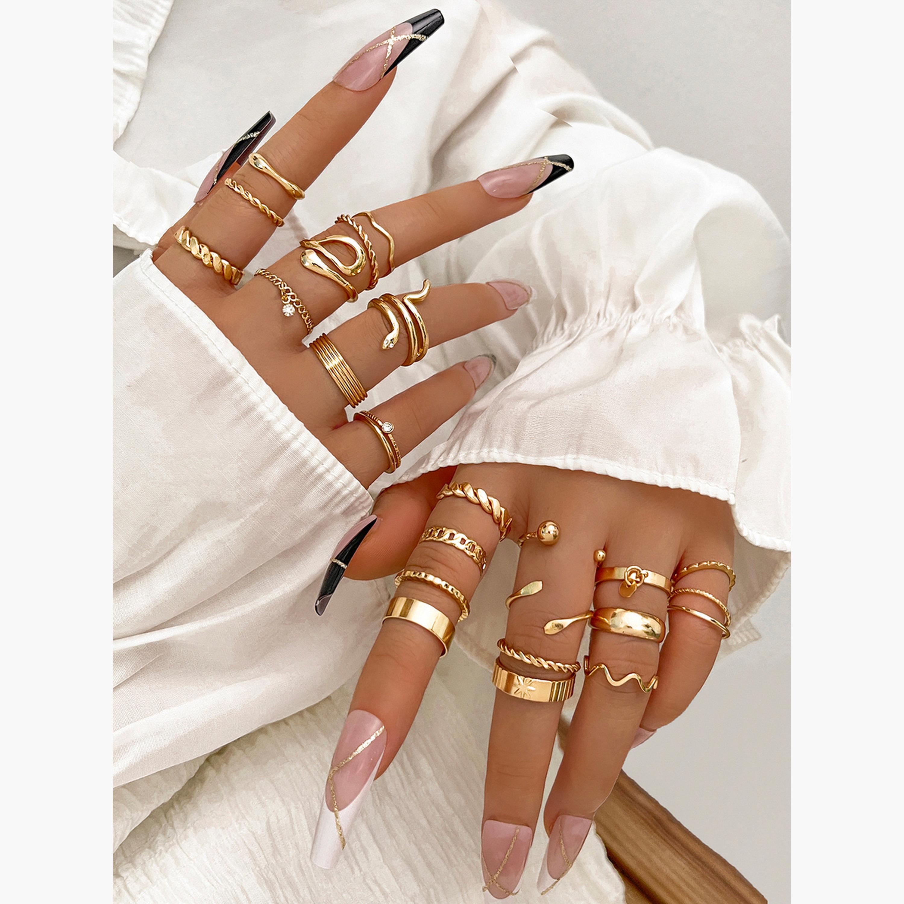 تيك تو - مجموعة من 24 حلقة متنوعة الملمس-women-watchesandjewellery-jewellery-rings-image-2