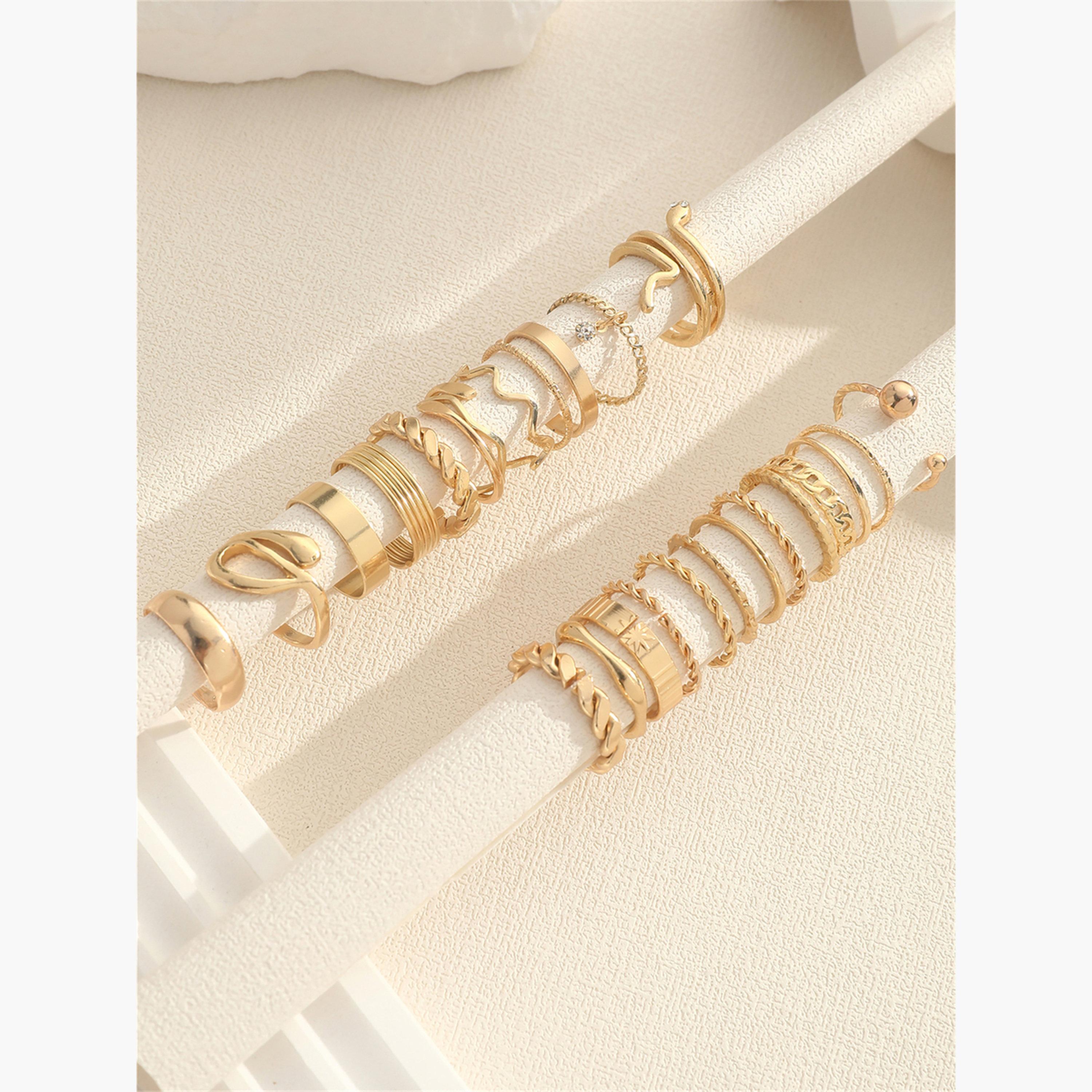 تيك تو - مجموعة من 24 حلقة متنوعة الملمس-women-watchesandjewellery-jewellery-rings-image-4