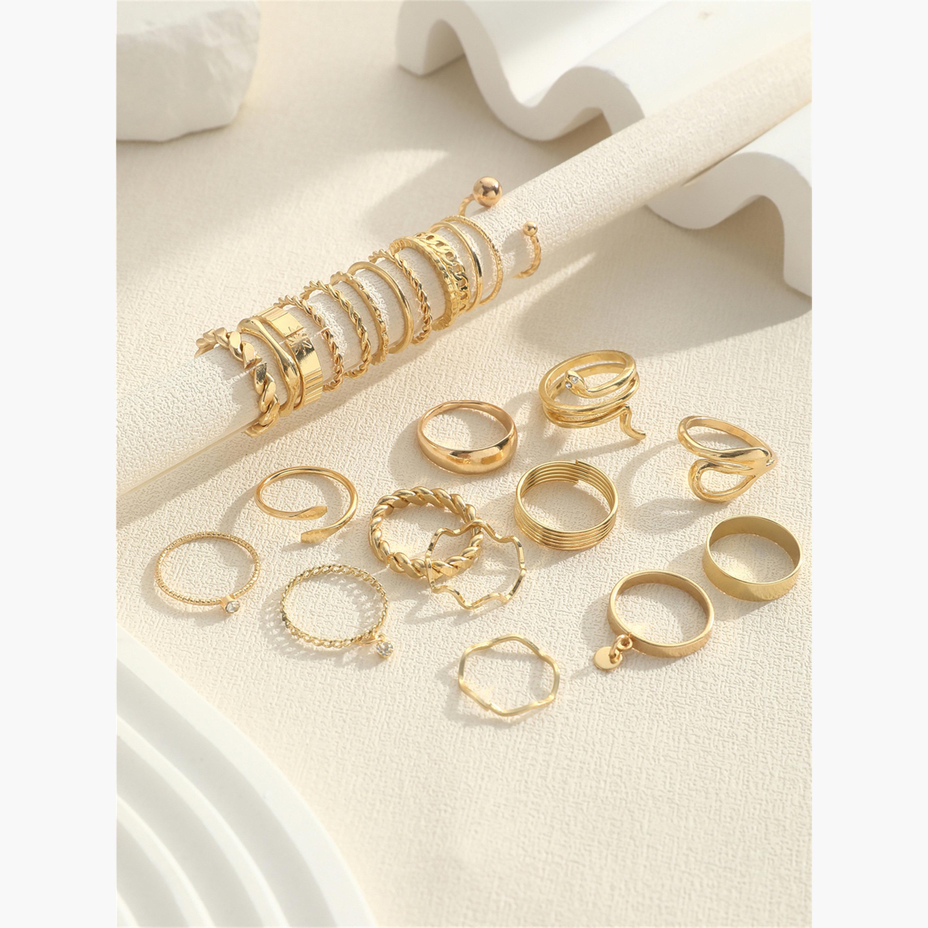 تيك تو - مجموعة من 24 حلقة متنوعة الملمس-women-watchesandjewellery-jewellery-rings-image-5