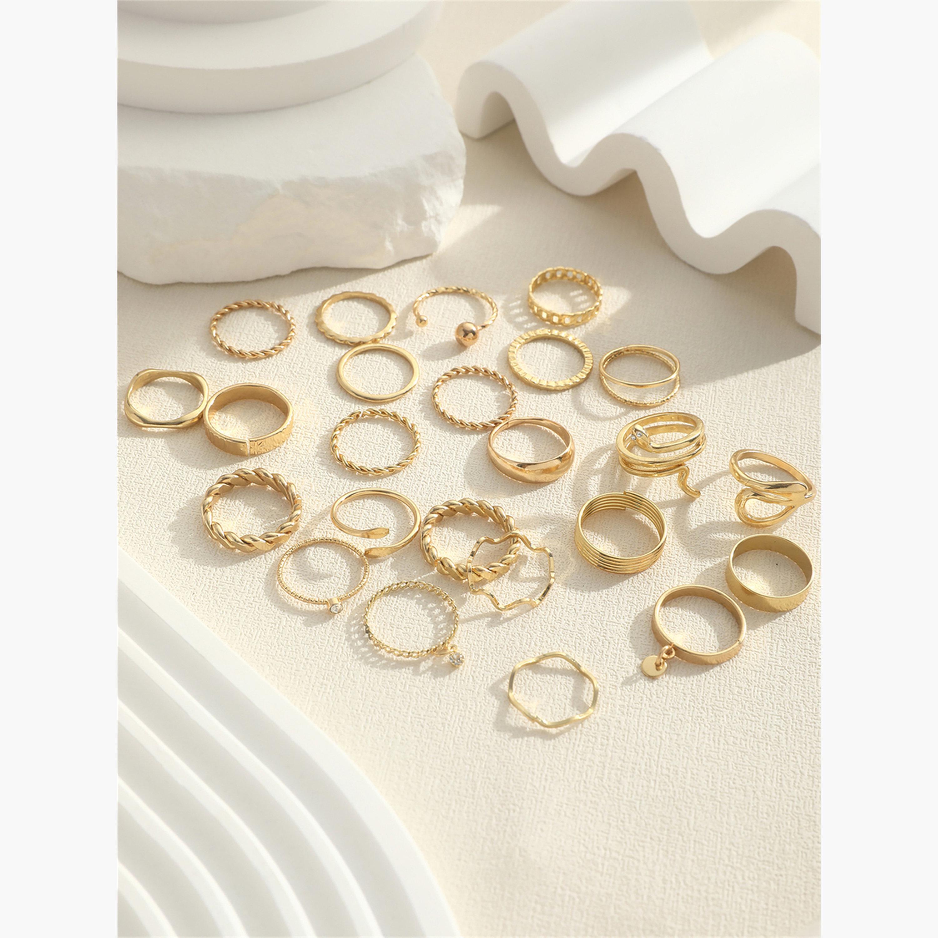 تيك تو - مجموعة من 24 حلقة متنوعة الملمس-women-watchesandjewellery-jewellery-rings-image-6