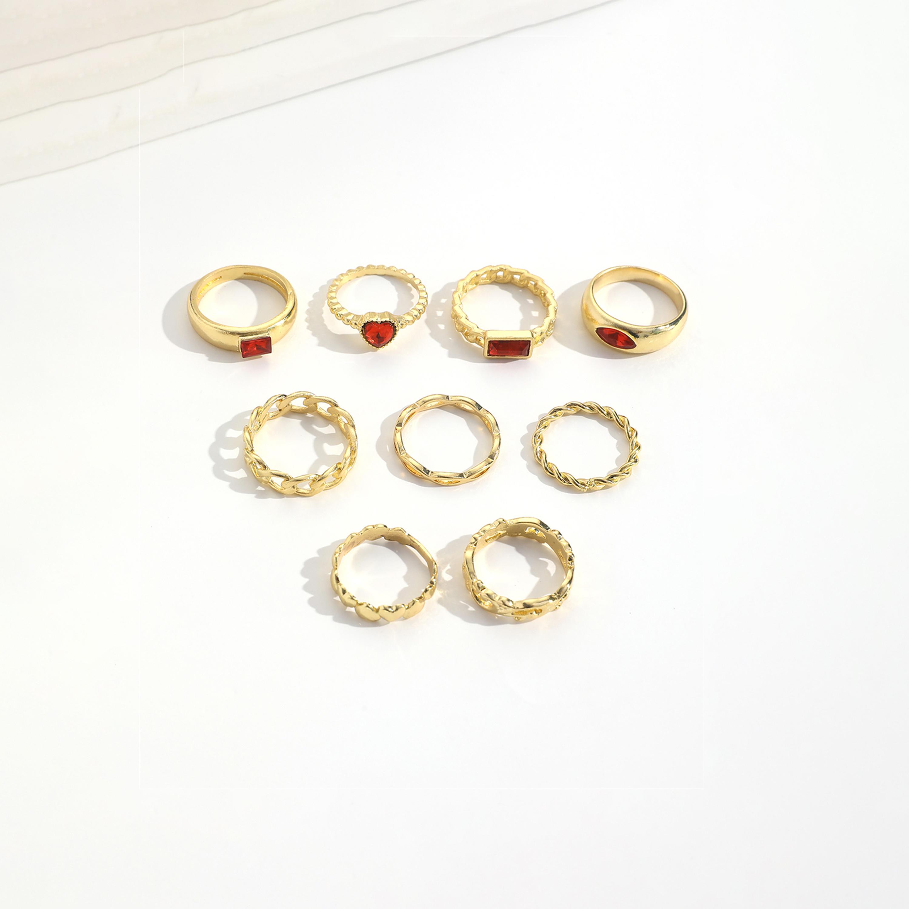 تيك تو - مجموعة من 9 خواتم مزينة بقلب أحمر-women-watchesandjewellery-jewellery-rings-image-1