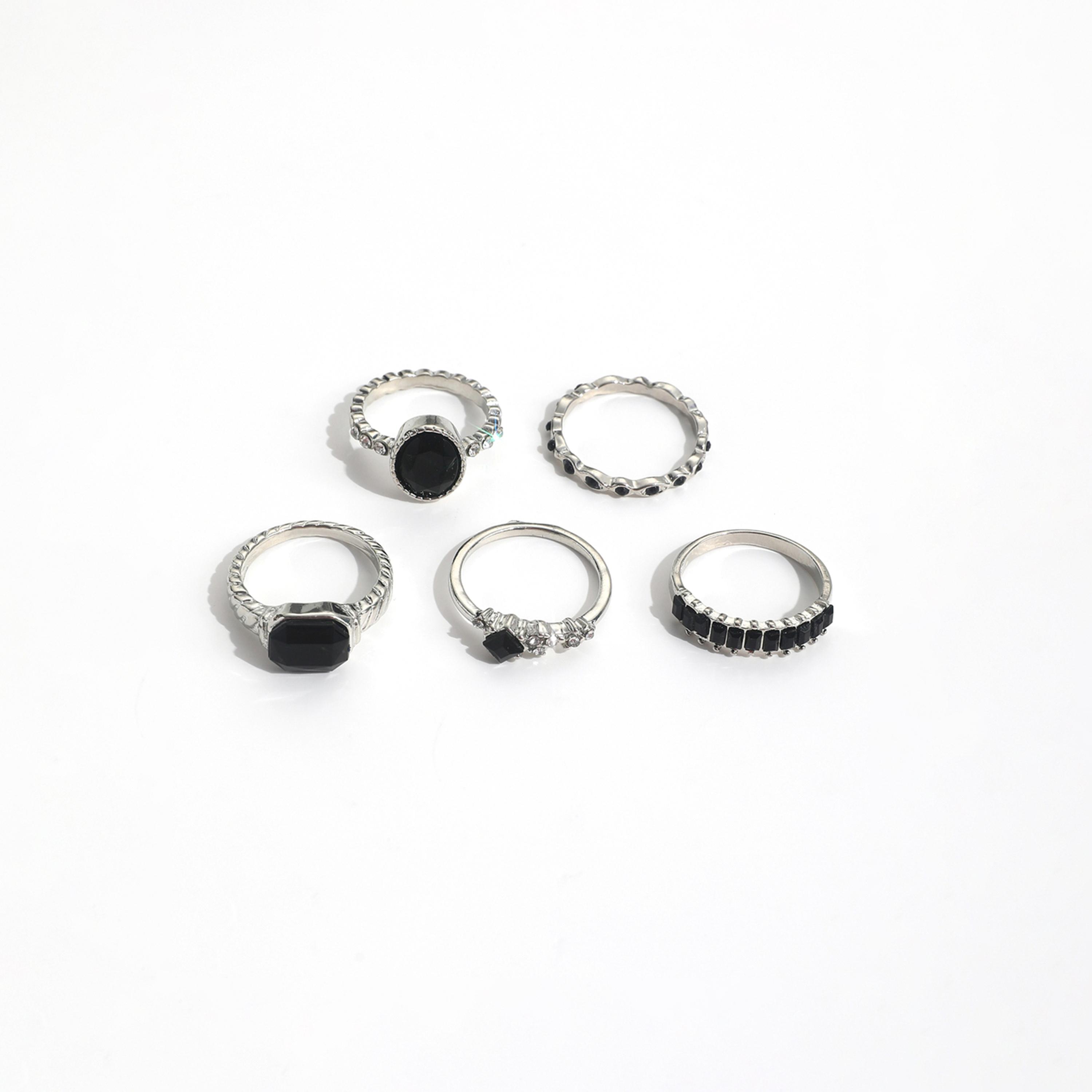 تيك تو - مجموعة من 5 خواتم فضية مميزة-women-watchesandjewellery-jewellery-rings-image-1
