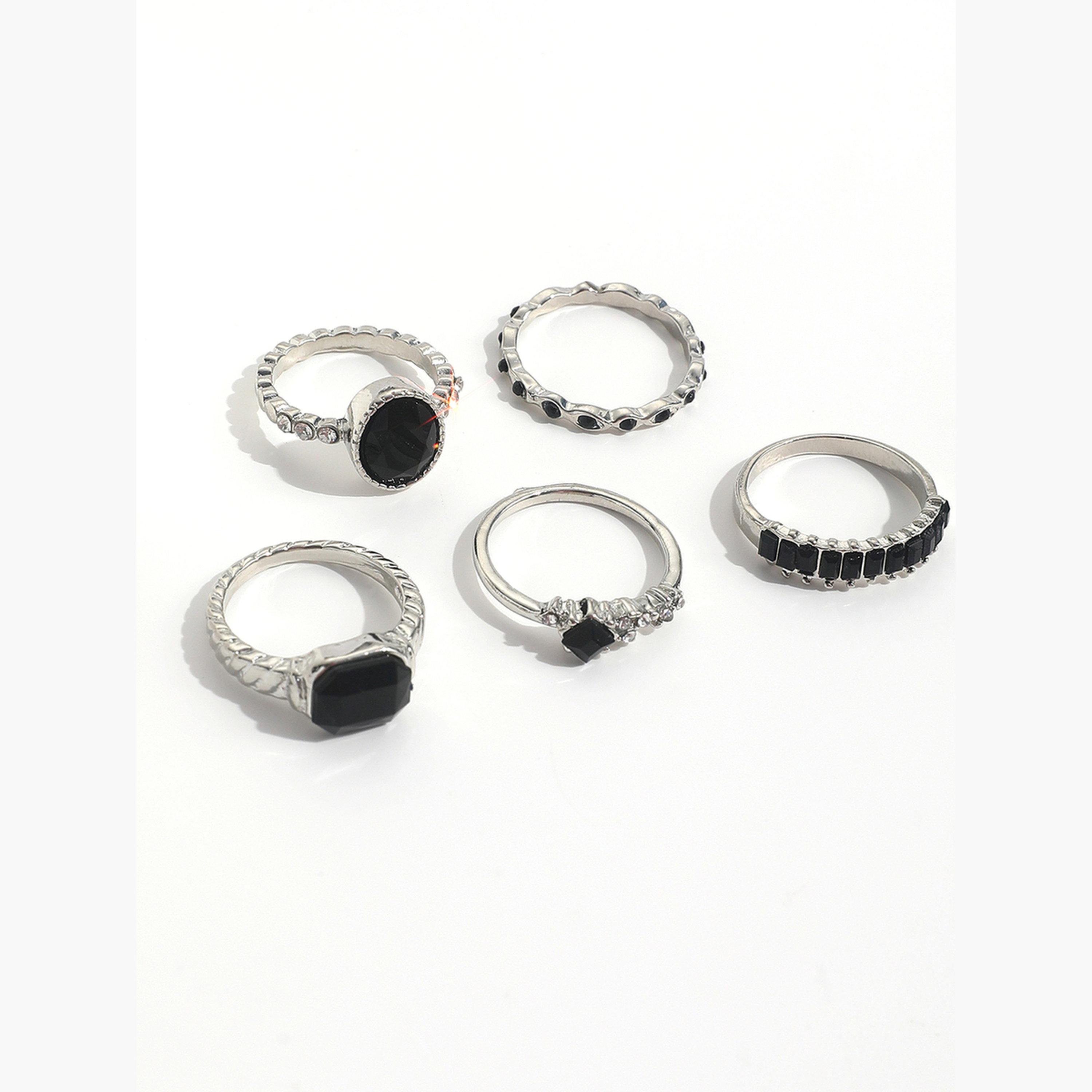 تيك تو - مجموعة من 5 خواتم فضية مميزة-women-watchesandjewellery-jewellery-rings-image-3