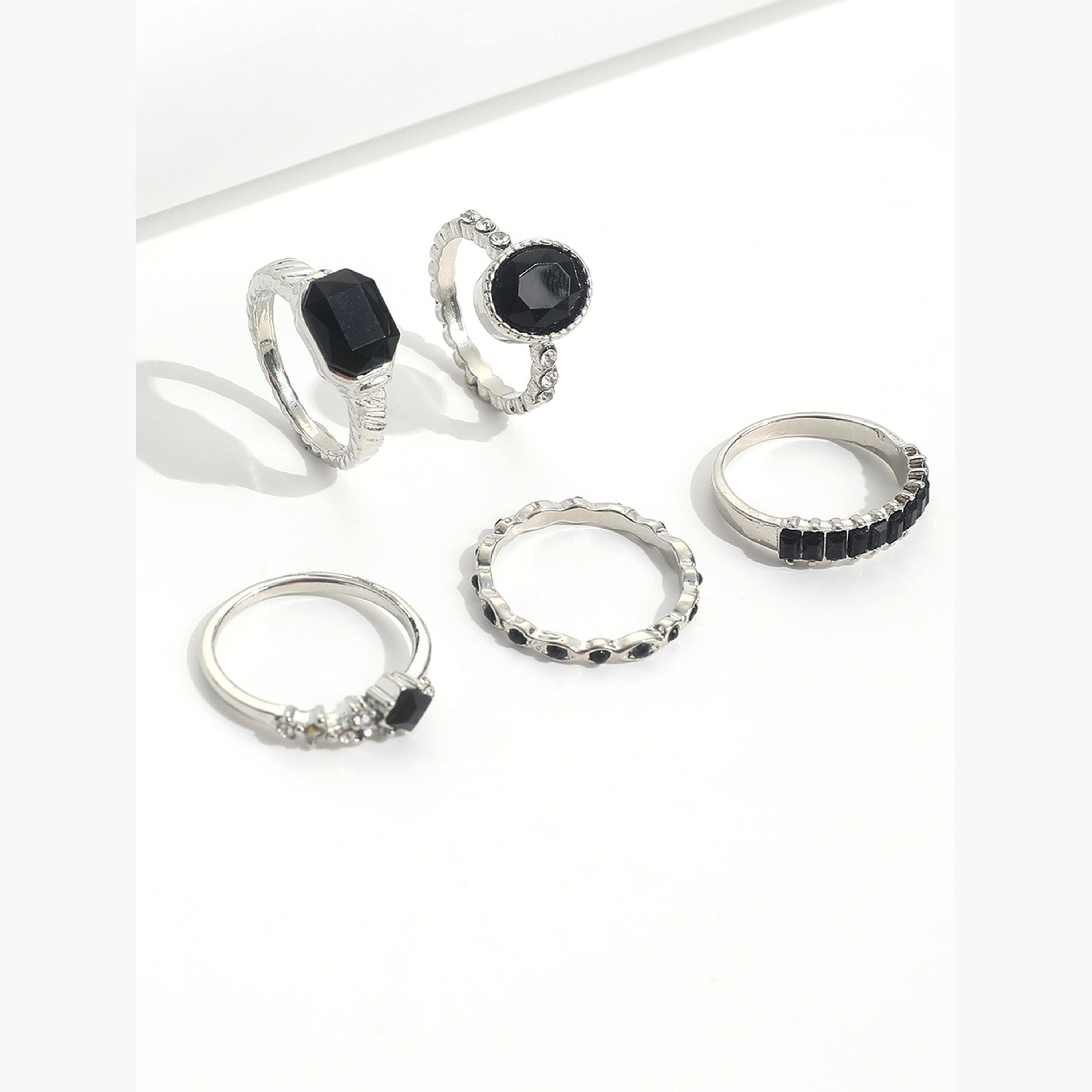 تيك تو - مجموعة من 5 خواتم فضية مميزة-women-watchesandjewellery-jewellery-rings-image-5