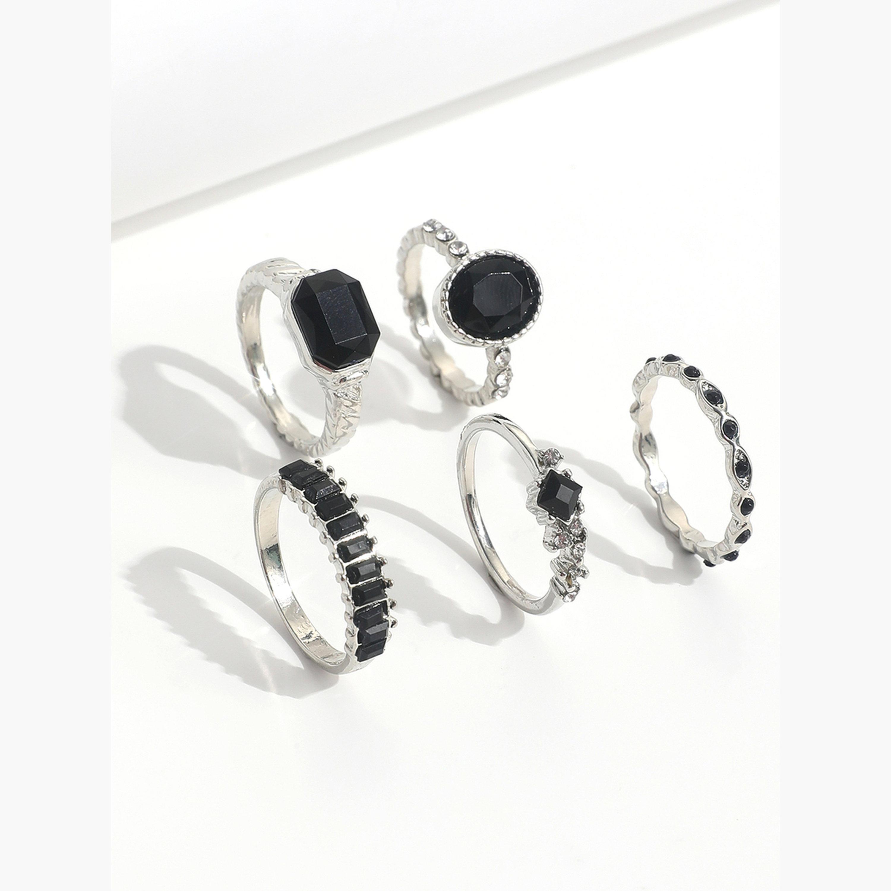 تيك تو - مجموعة من 5 خواتم فضية مميزة-women-watchesandjewellery-jewellery-rings-image-6