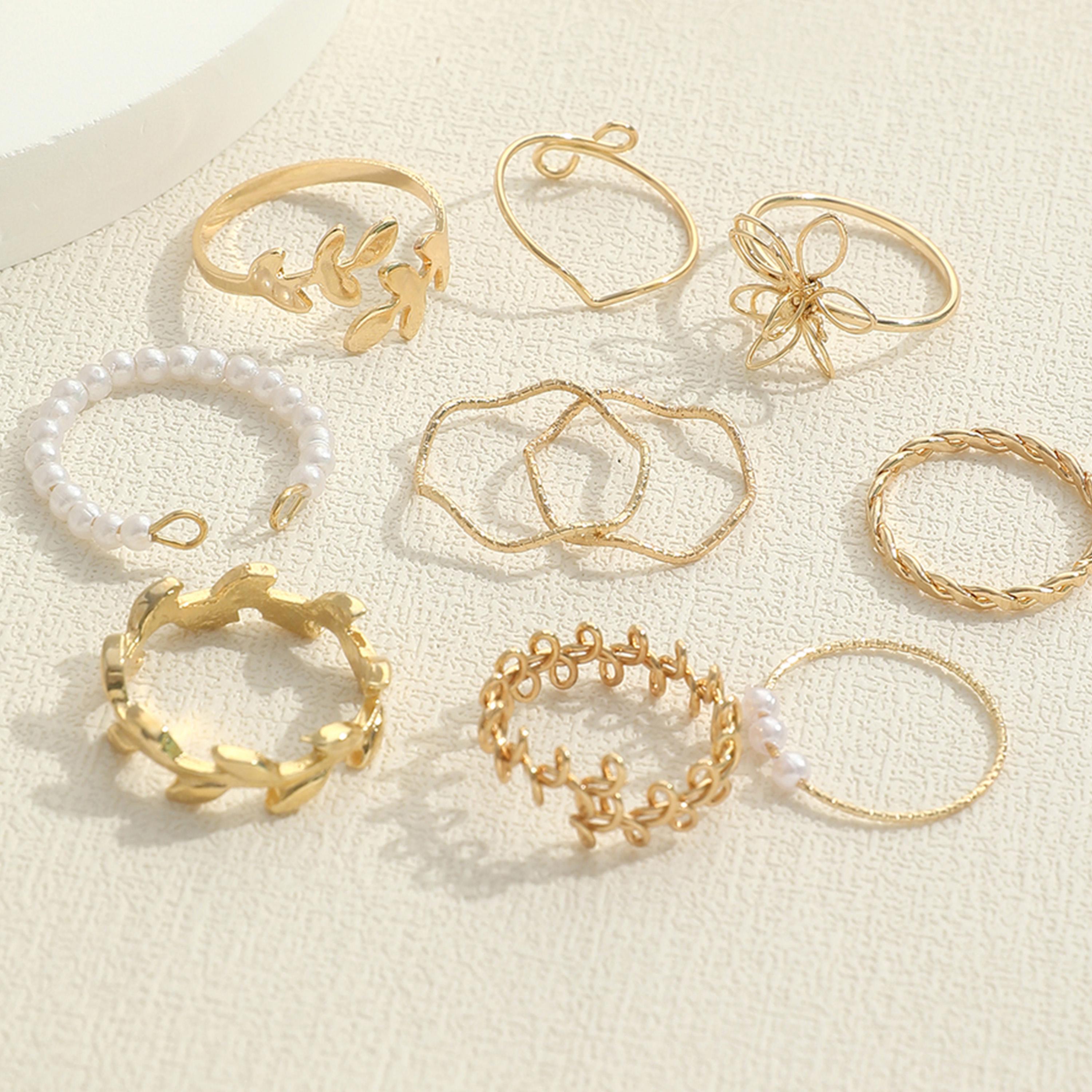 تيك تو - مجموعة من 10 خواتم مزينة باللؤلؤ الصناعي-women-watchesandjewellery-jewellery-rings-image-3