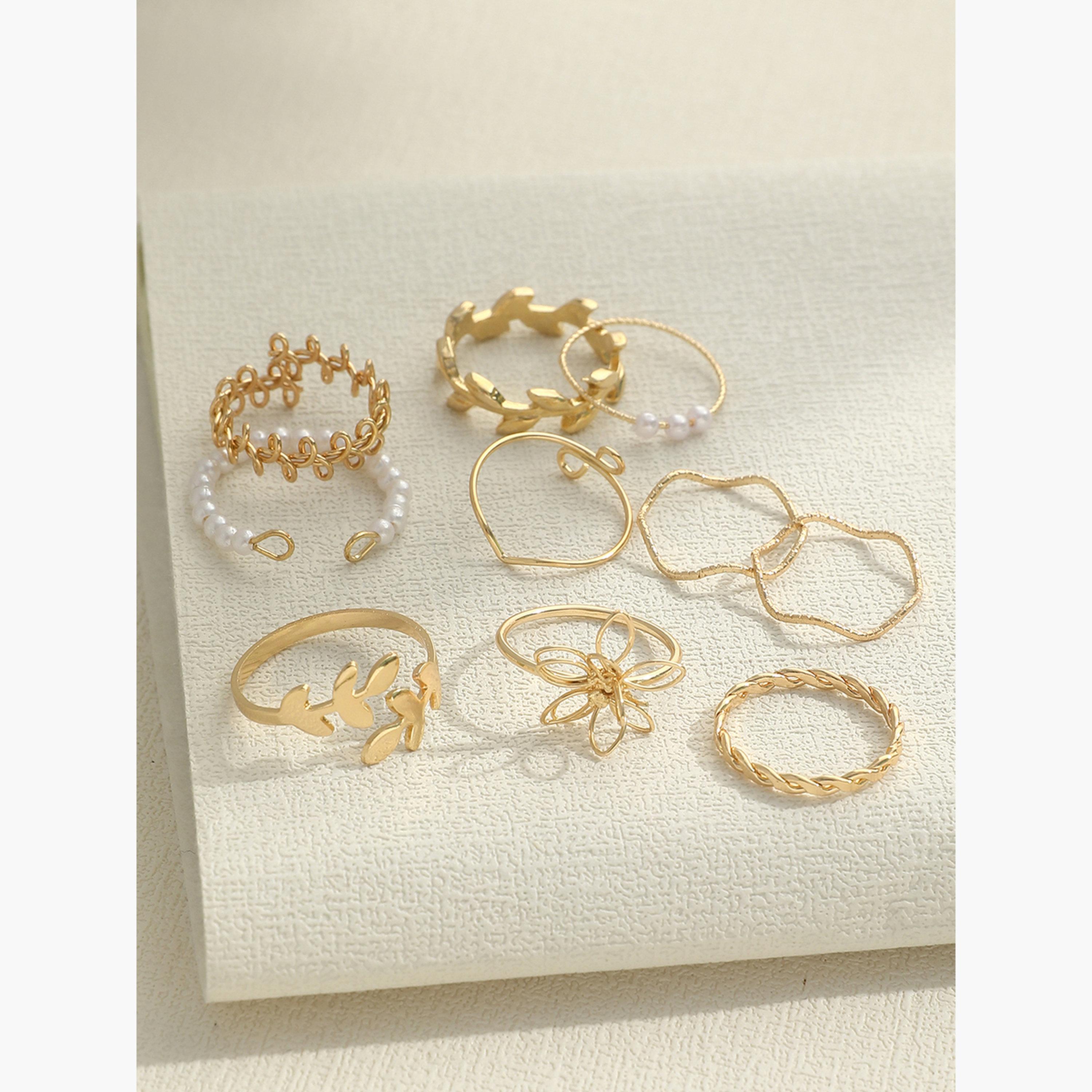 تيك تو - مجموعة من 10 خواتم مزينة باللؤلؤ الصناعي-women-watchesandjewellery-jewellery-rings-image-4