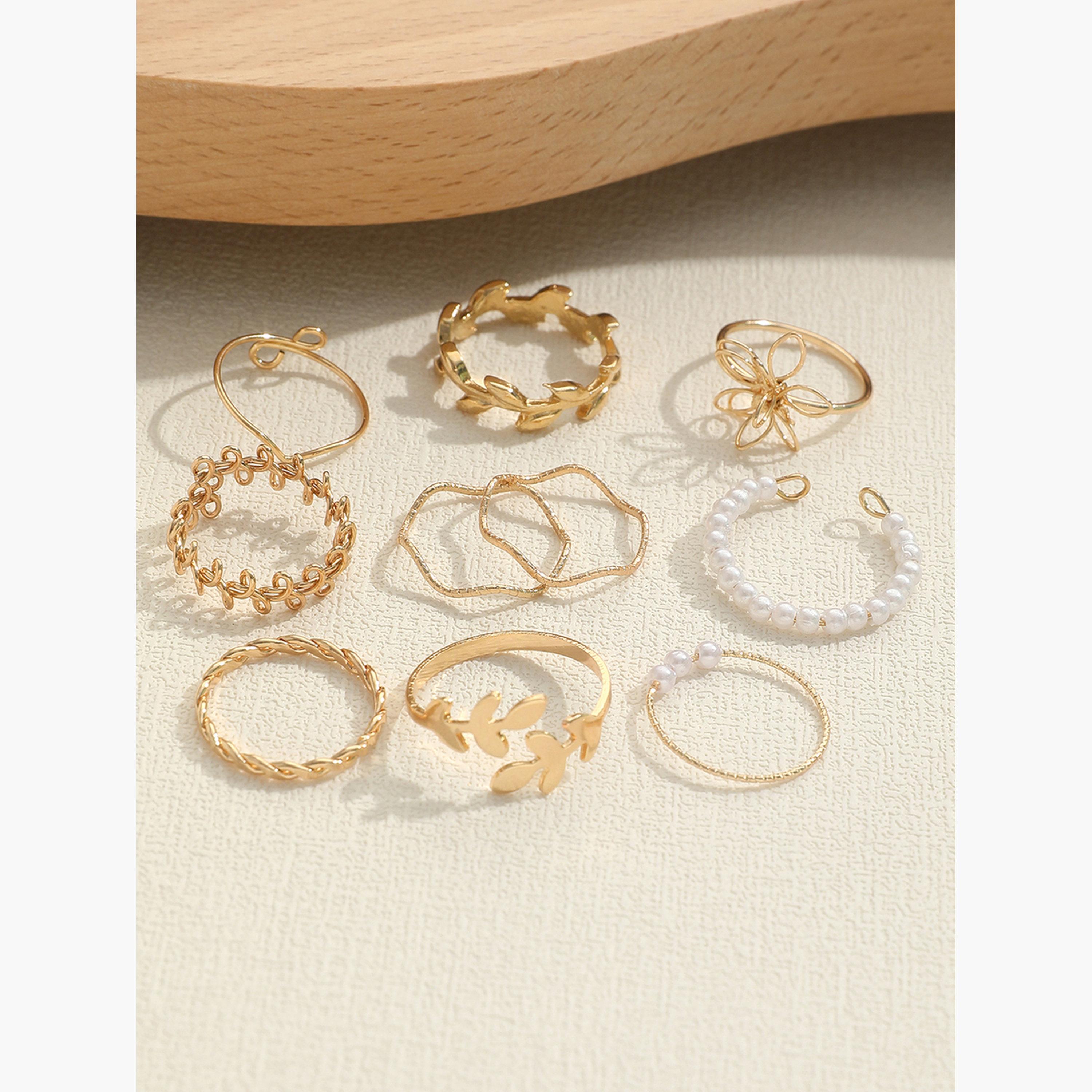تيك تو - مجموعة من 10 خواتم مزينة باللؤلؤ الصناعي-women-watchesandjewellery-jewellery-rings-image-6