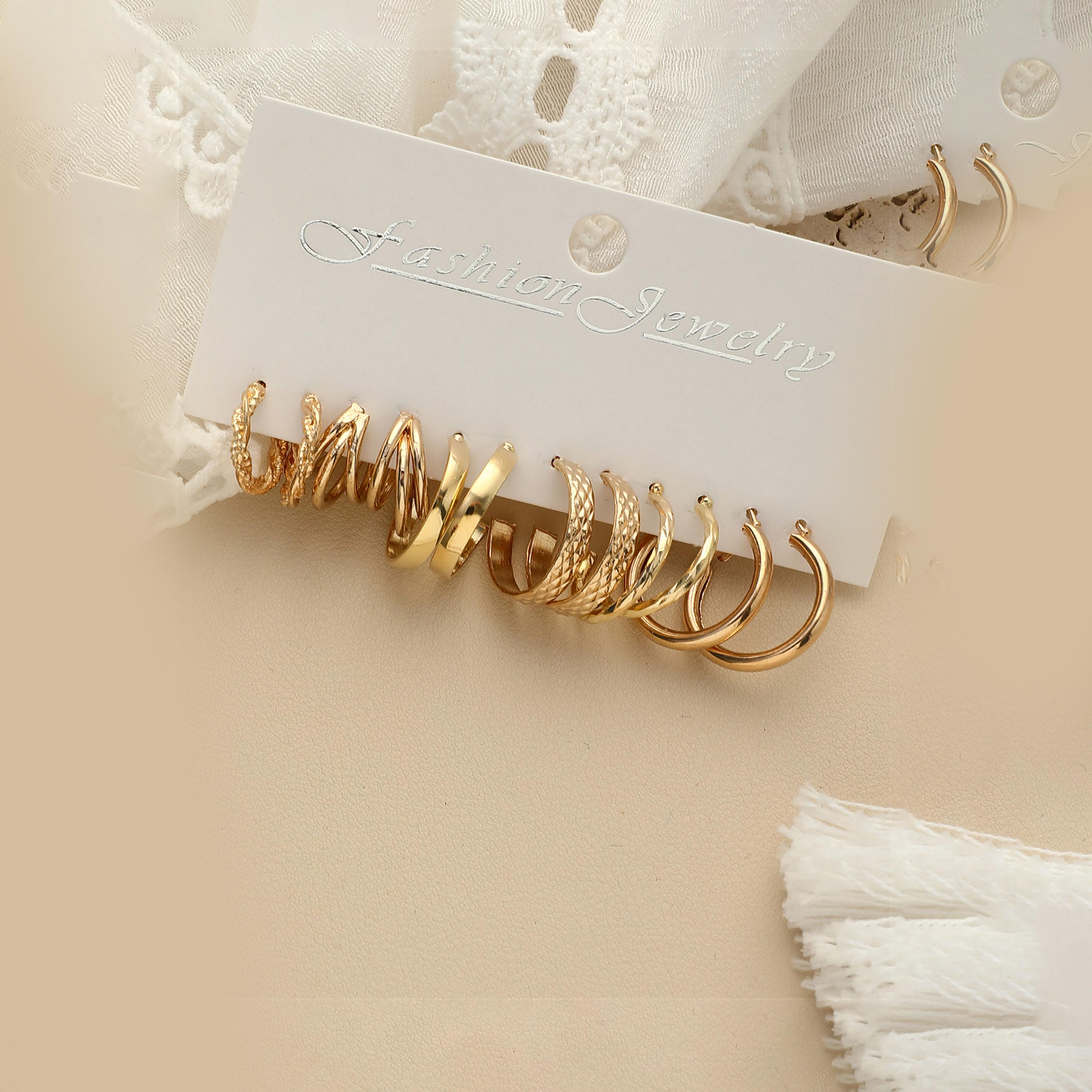 تيك تو - مجموعة من 6 أقراط دائرية ذهبية اللون-women-watchesandjewellery-jewellery-earrings-image-1
