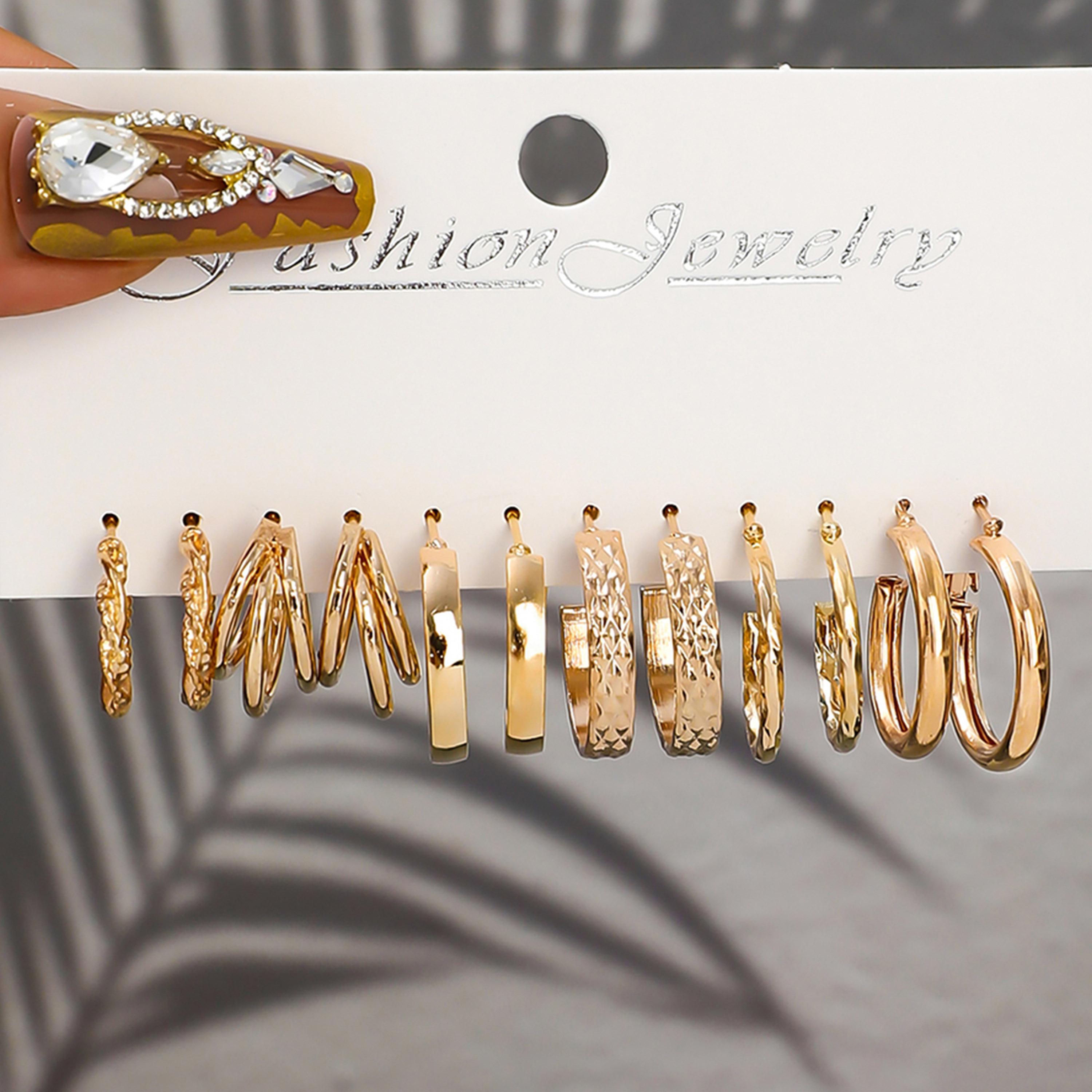 تيك تو - مجموعة من 6 أقراط دائرية ذهبية اللون-women-watchesandjewellery-jewellery-earrings-image-2