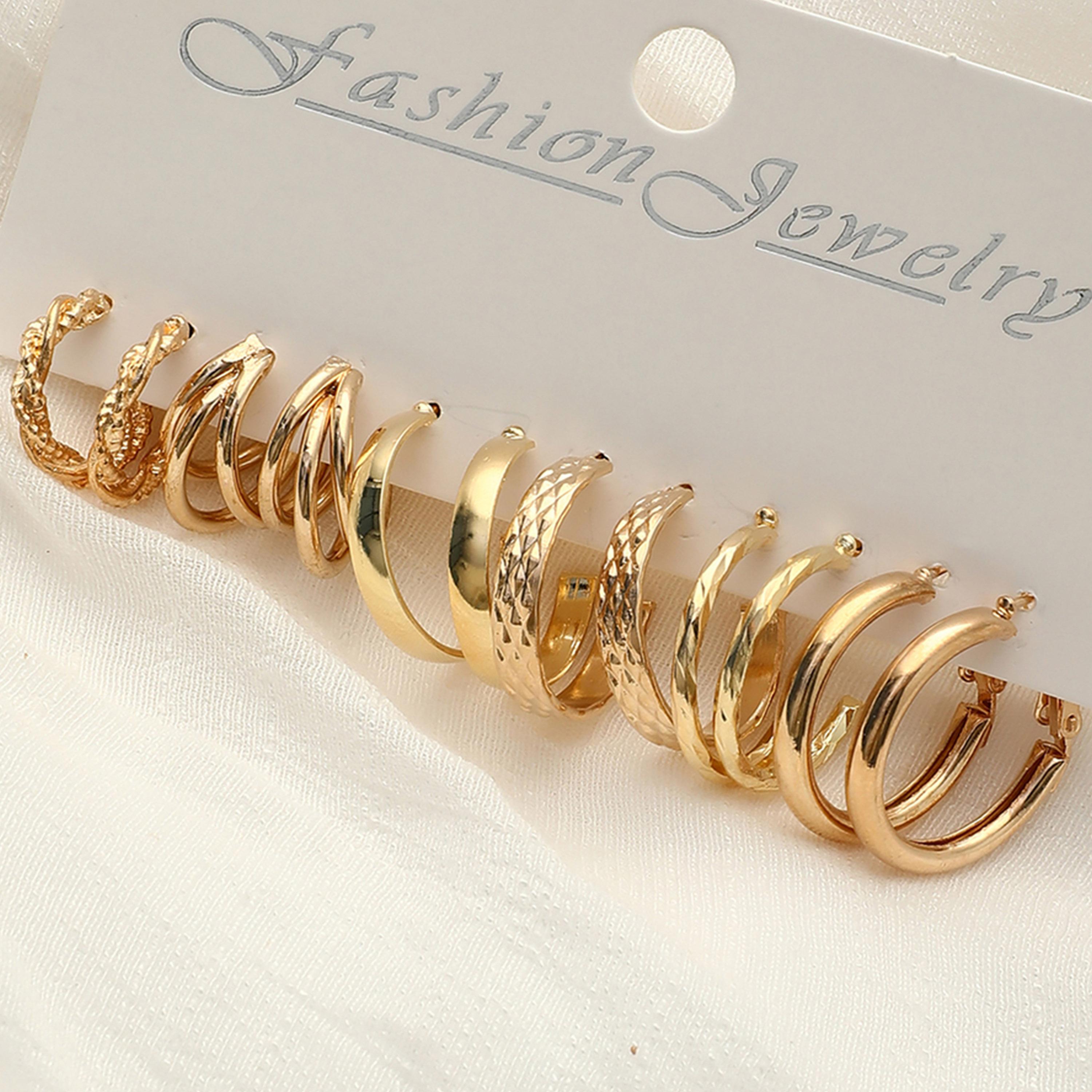 تيك تو - مجموعة من 6 أقراط دائرية ذهبية اللون-women-watchesandjewellery-jewellery-earrings-image-3