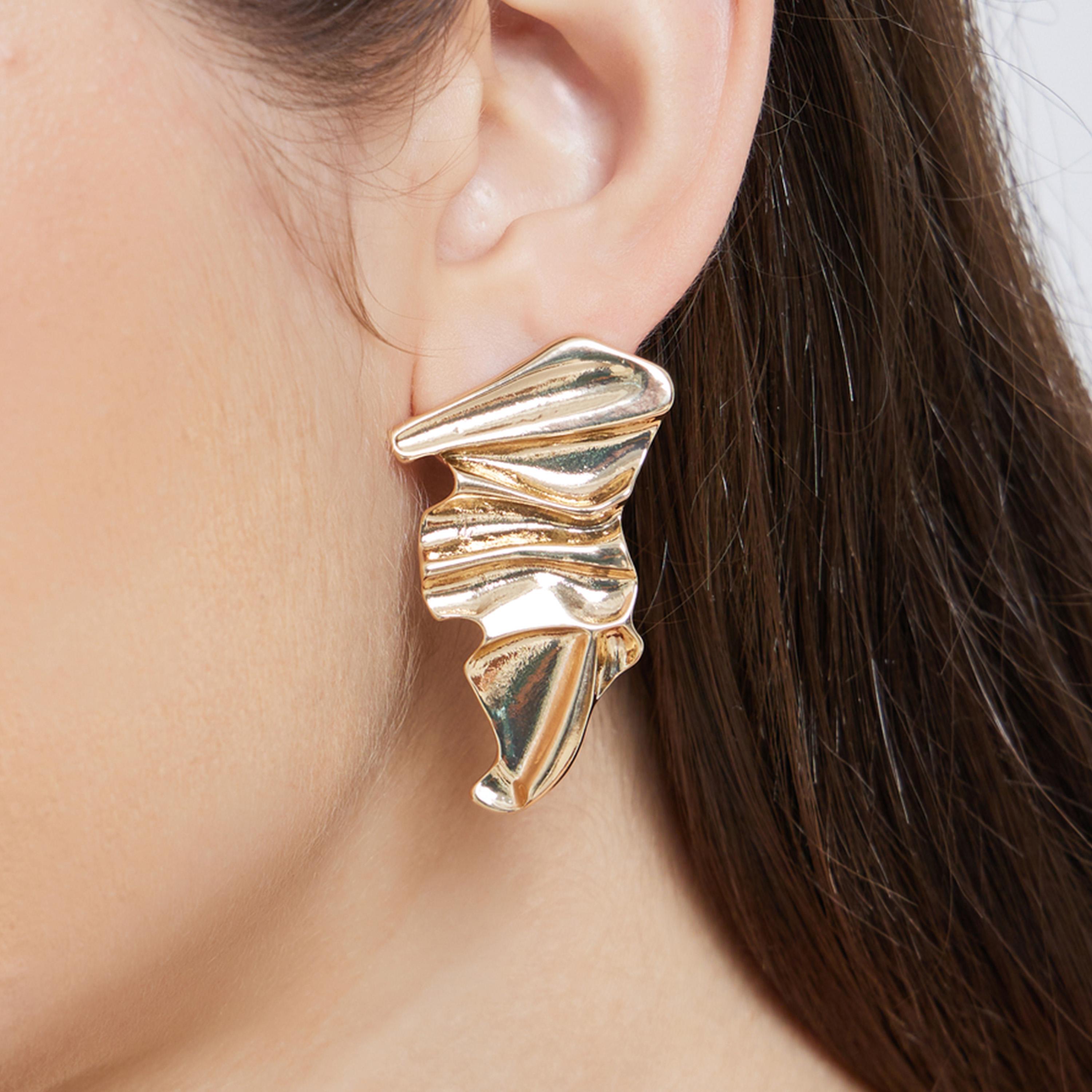 Styli Gold Tone Textured Earrings-women-watchesandjewellery-jewellery-earrings-image-2