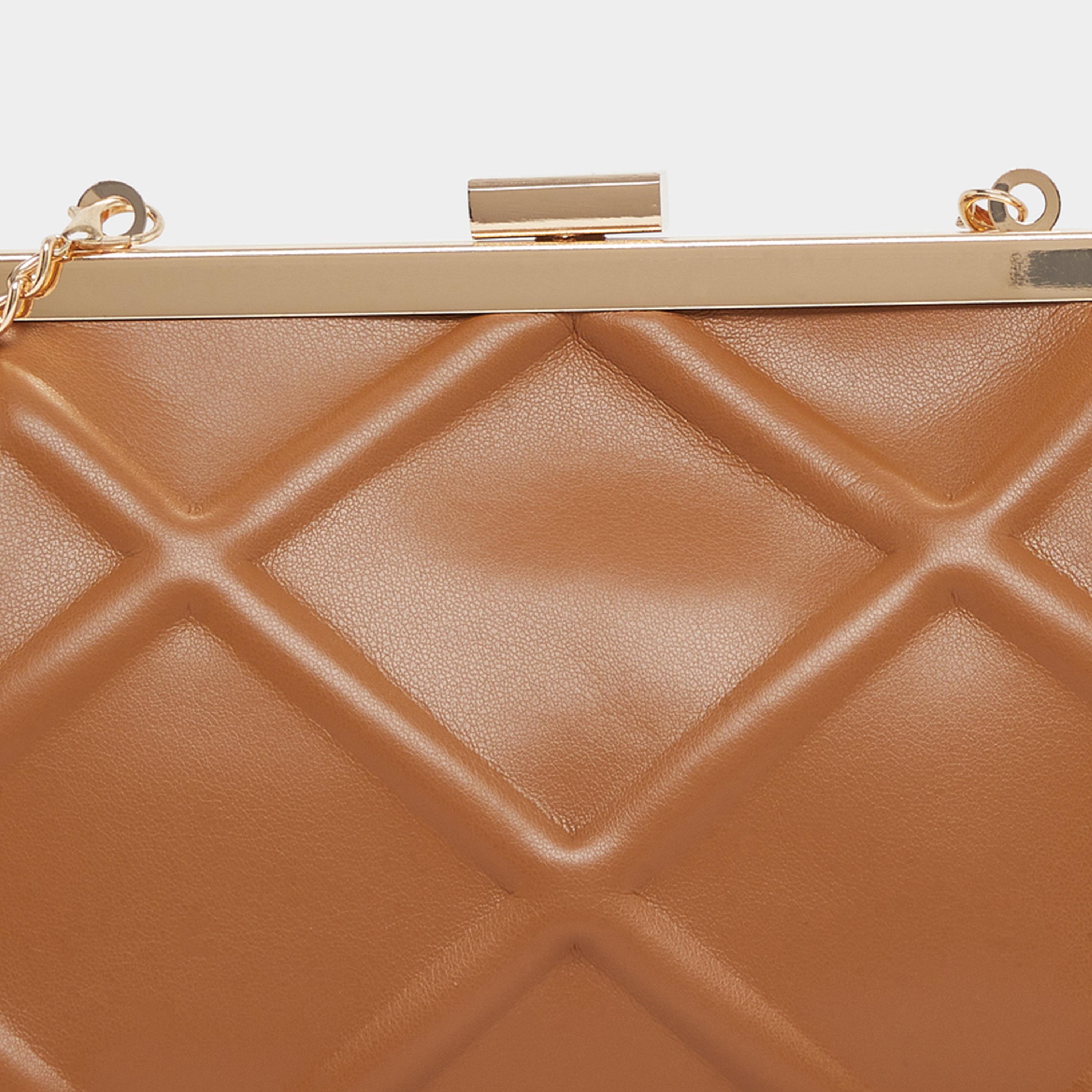 Styli Brown Embossed Clutch with Chain Strap-women-bagsandwallets-handbags-image-3