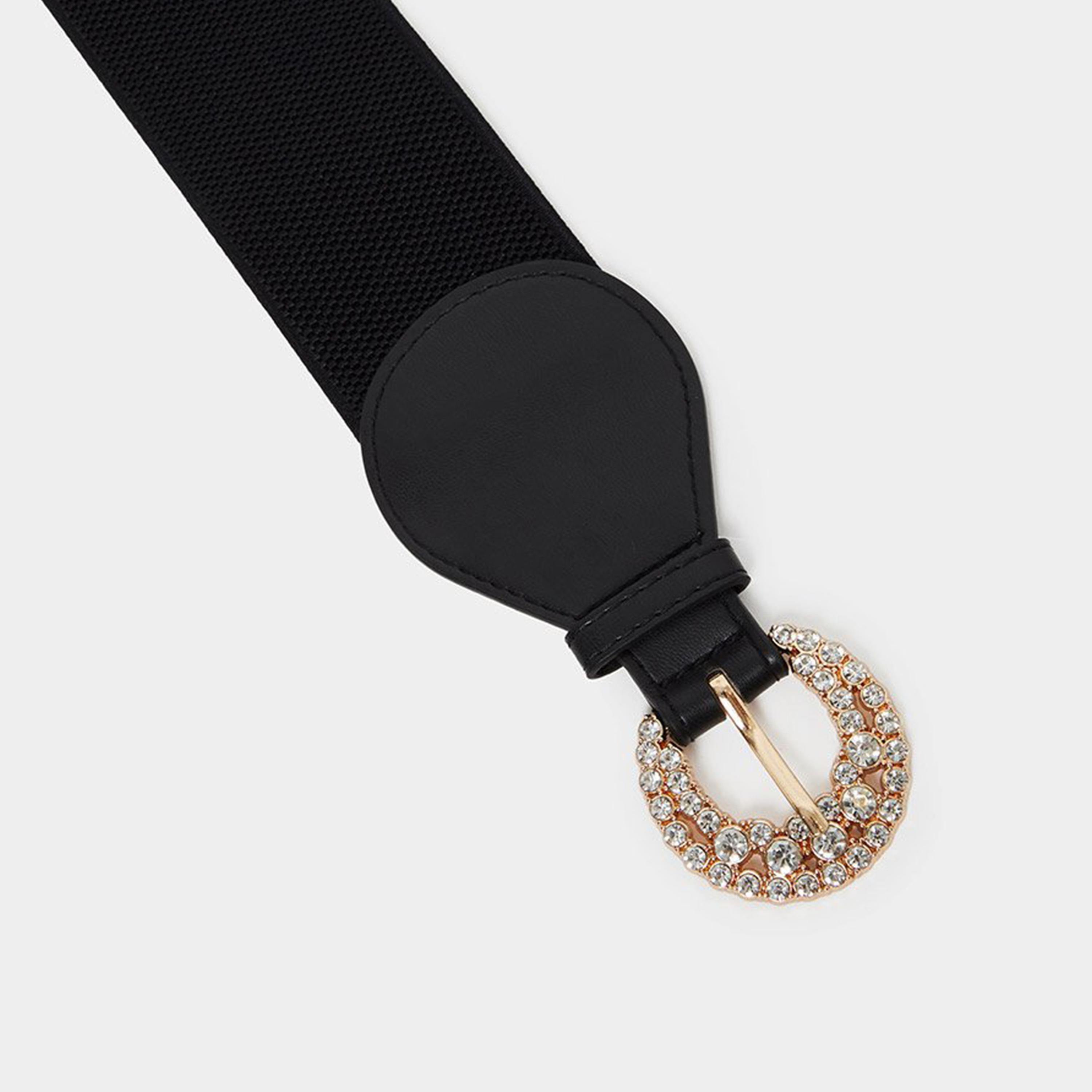 Styli Black Elastic Belt with Embellished Buckle-women-clothingaccessories-belts-image-3