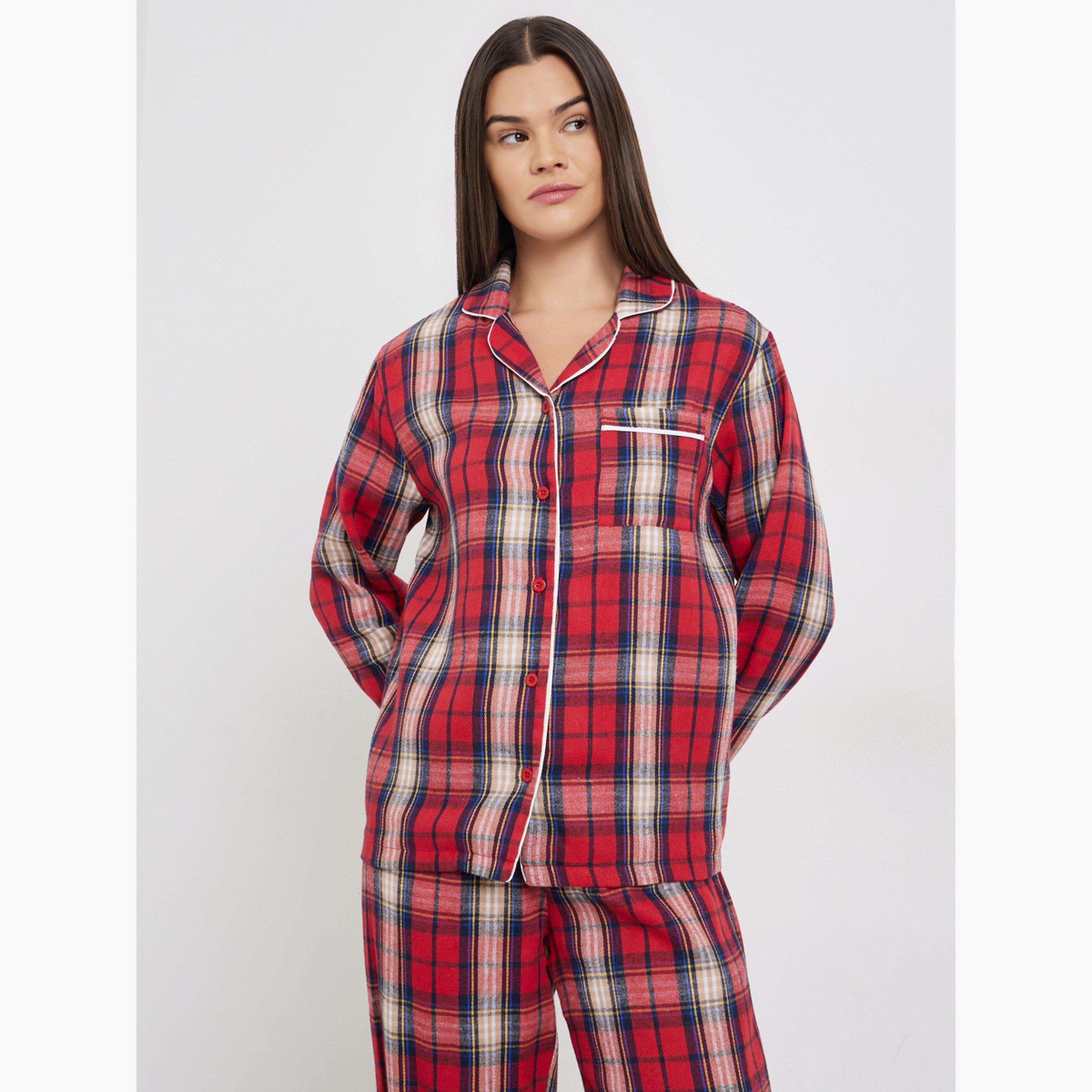 ستايلي - بيجاما عائلية - بيجاما قميص بجيوب مربعة للنساء-women-clothing-nightwear-pyjamas-longsets-image-3
