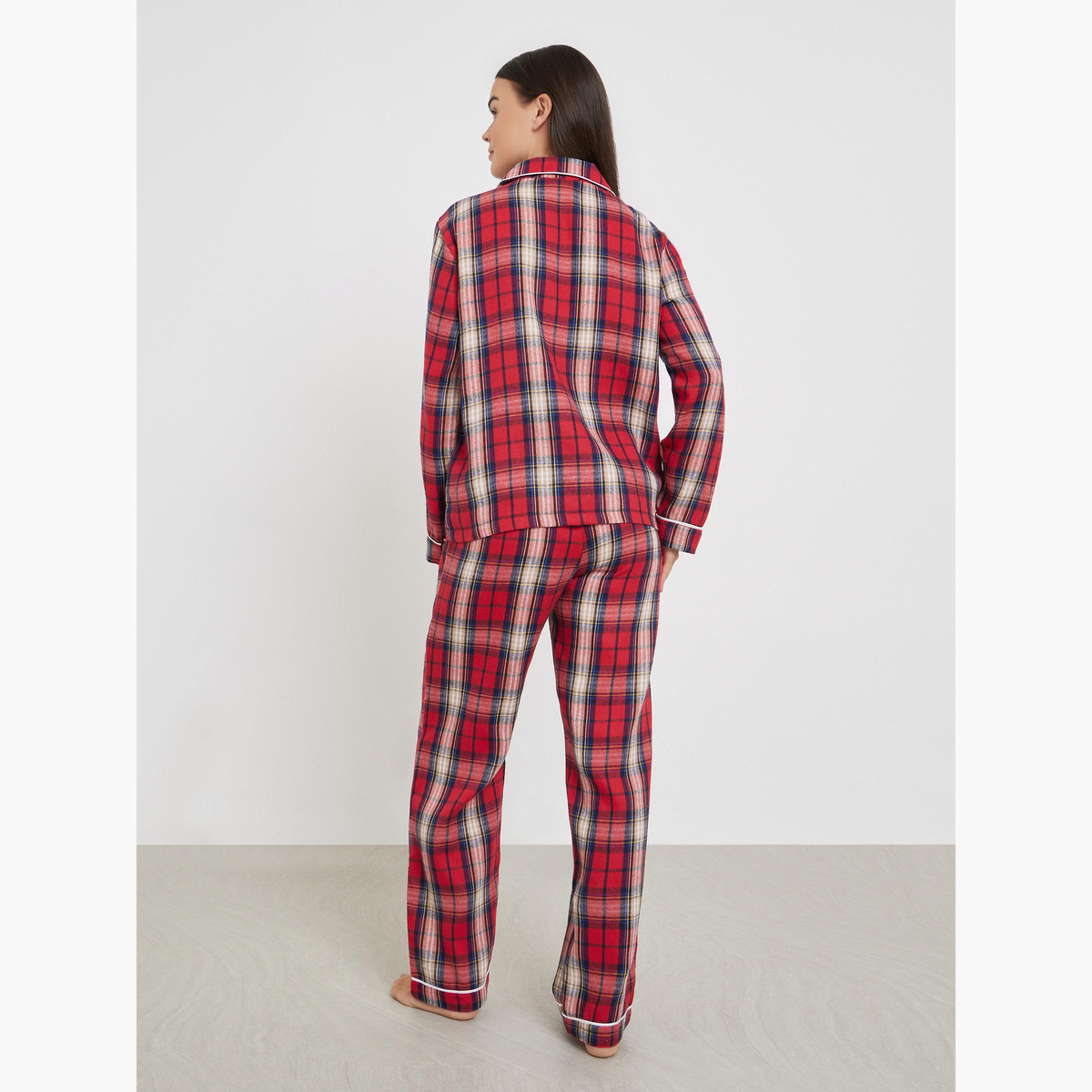 Styli Family Pyjamas - Women Check Pocket Piped Shirt and Pyjama Set-women-clothing-nightwear-pyjamas-longsets-image-5
