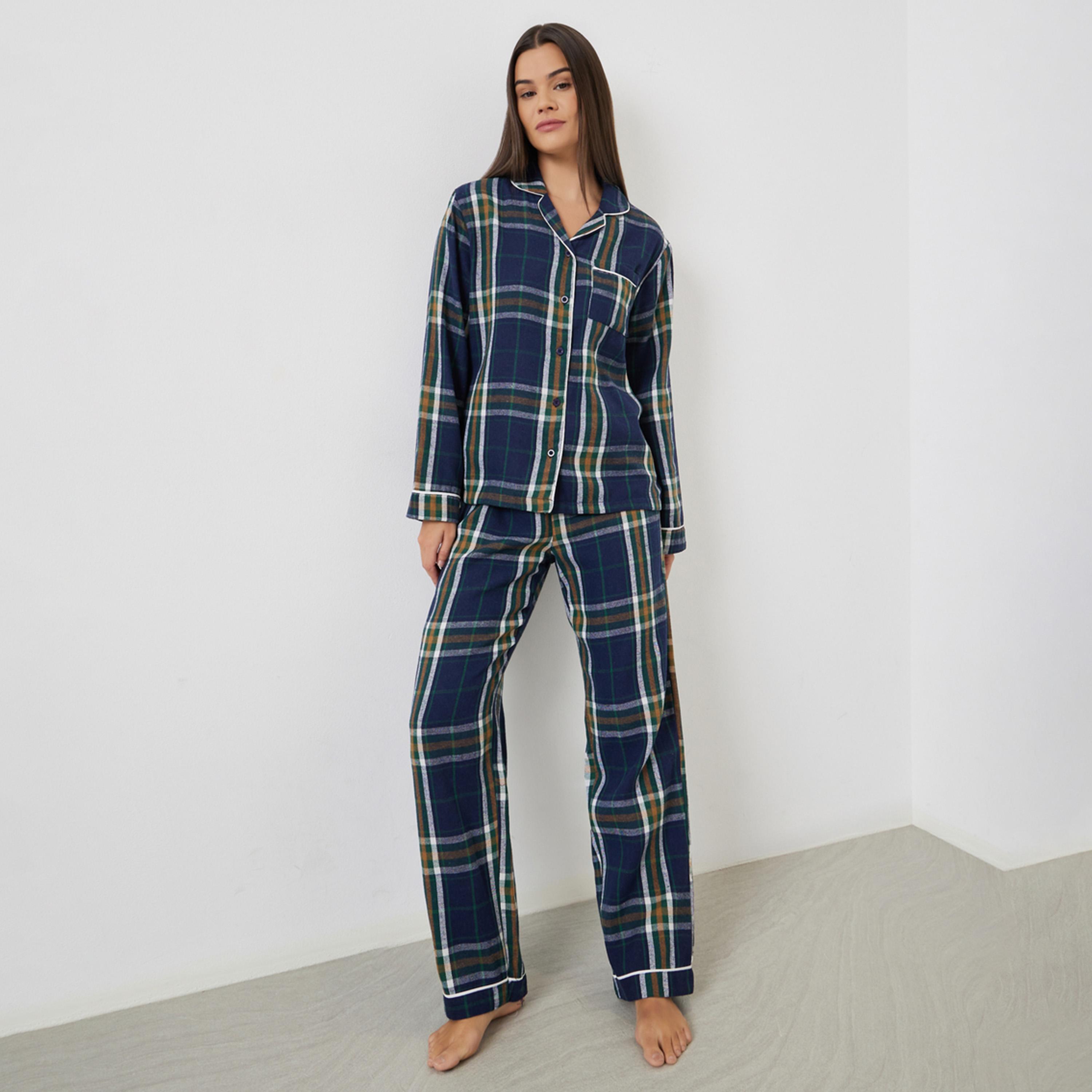 ستايلي - بيجاما عائلية - بيجاما قميص منقوش بأزرار للنساء-women-clothing-nightwear-pyjamas-longsets-image-1