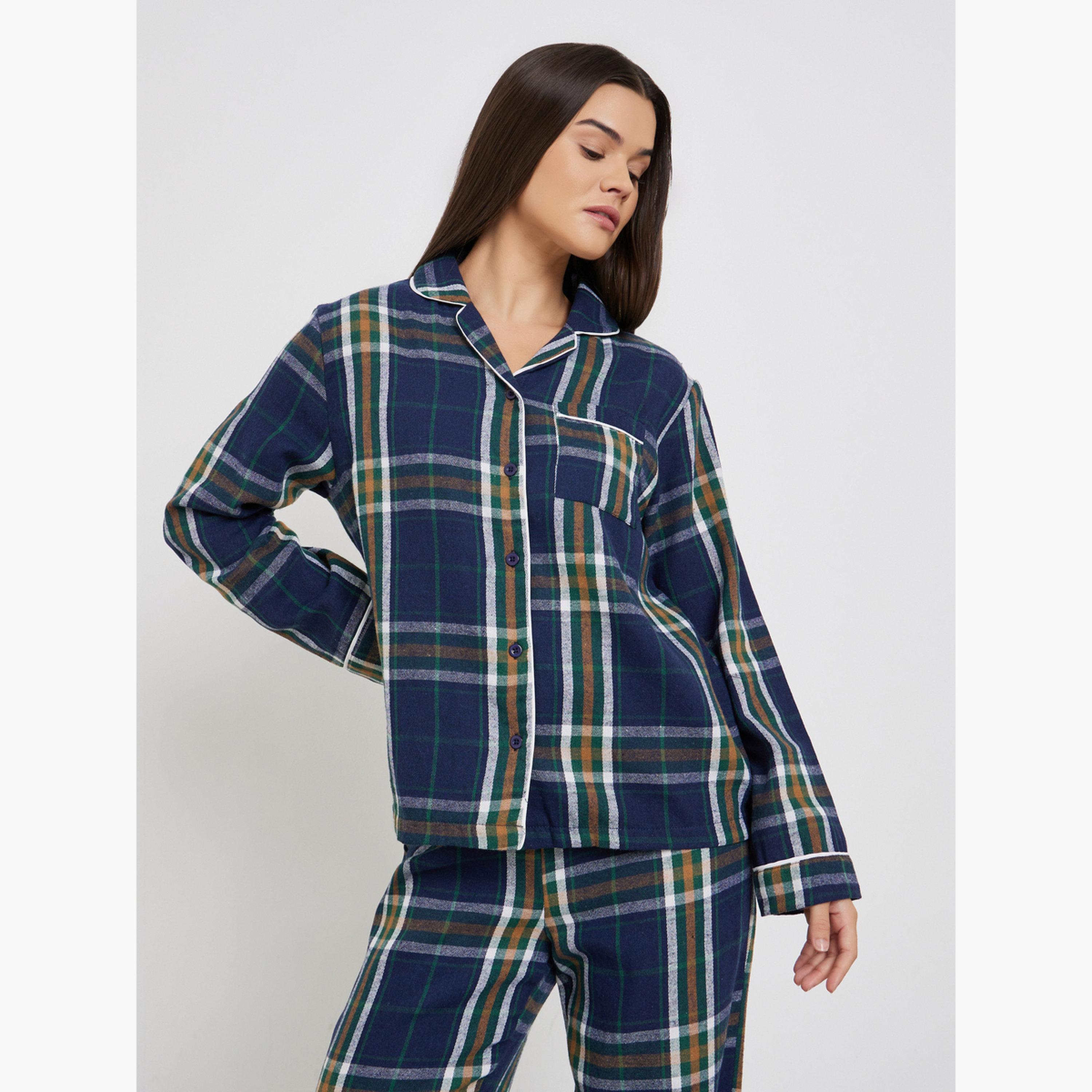 ستايلي - بيجاما عائلية - بيجاما قميص منقوش بأزرار للنساء-women-clothing-nightwear-pyjamas-longsets-image-2
