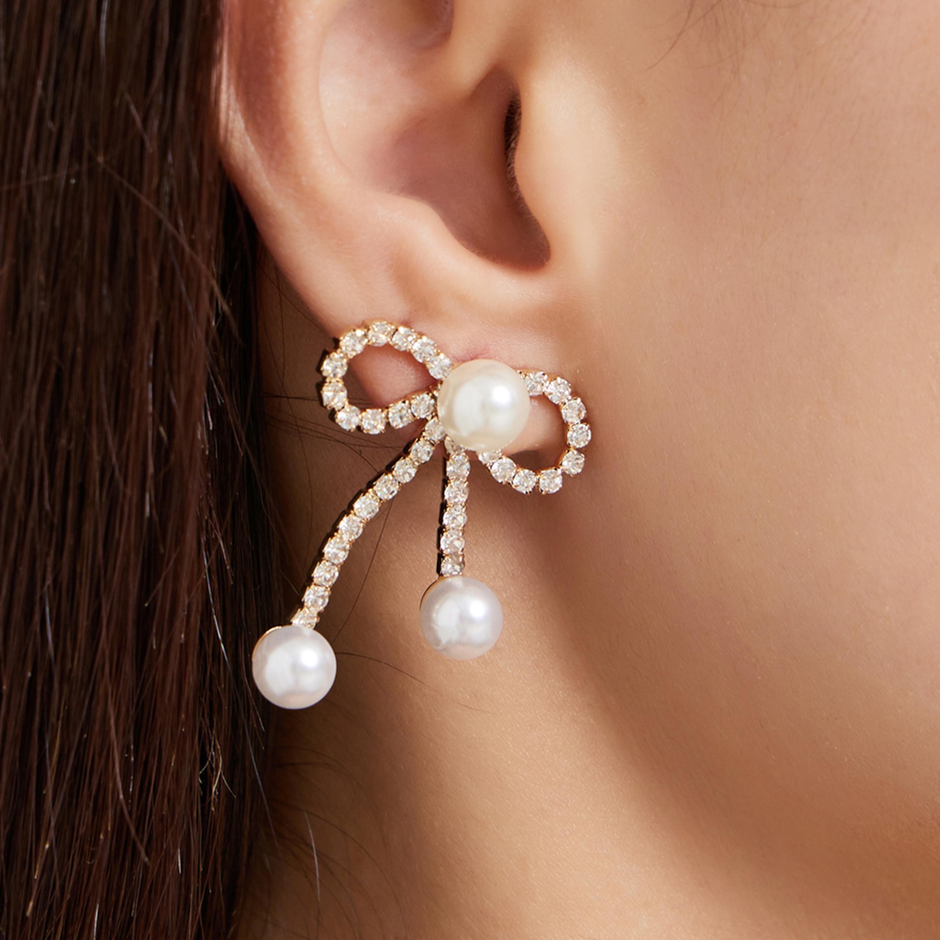 Styli Pearl Ribbon Earrings-women-watchesandjewellery-jewellery-earrings-image-2