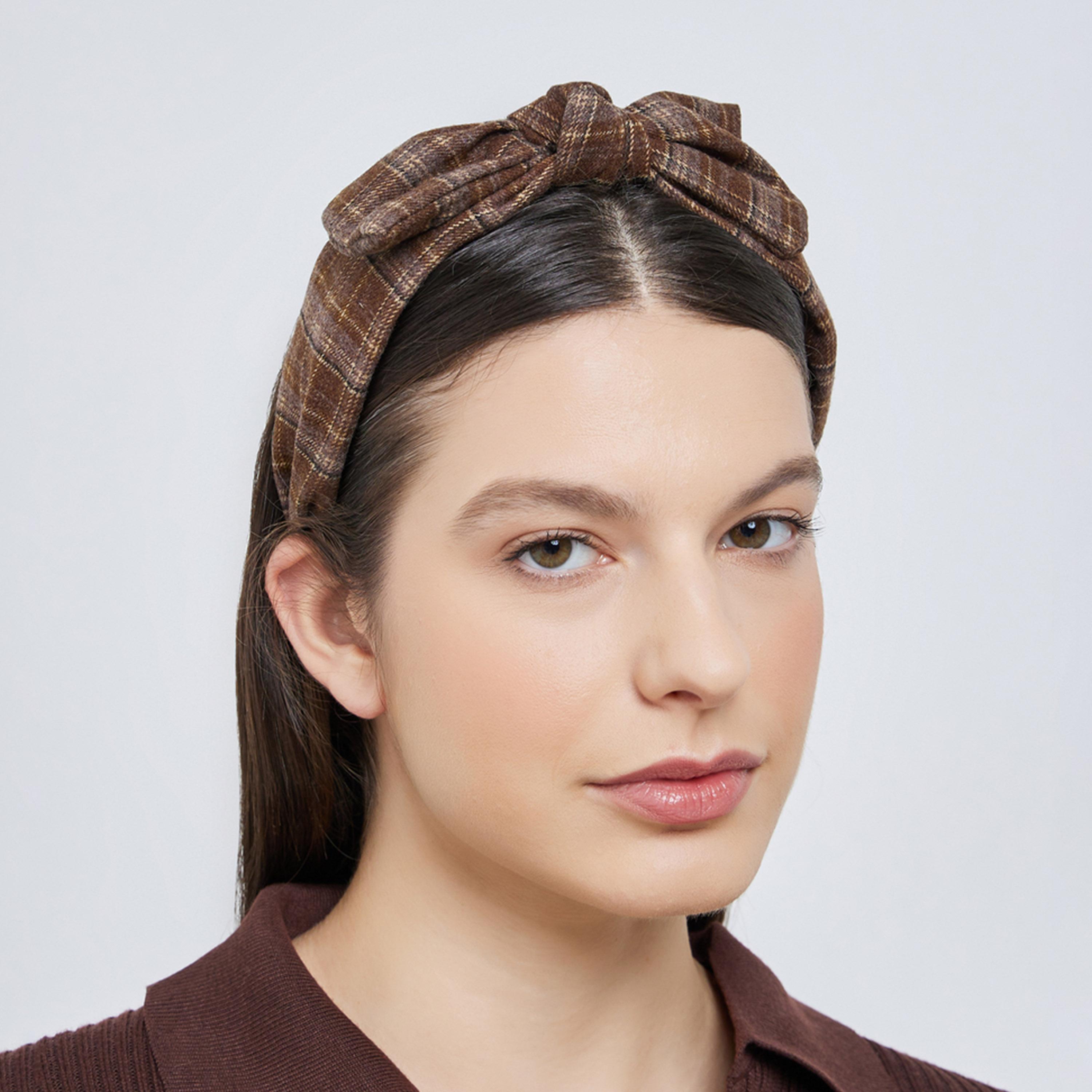 Styli Brown Plaid Knot Headband-women-hairaccessories-bands-image-2