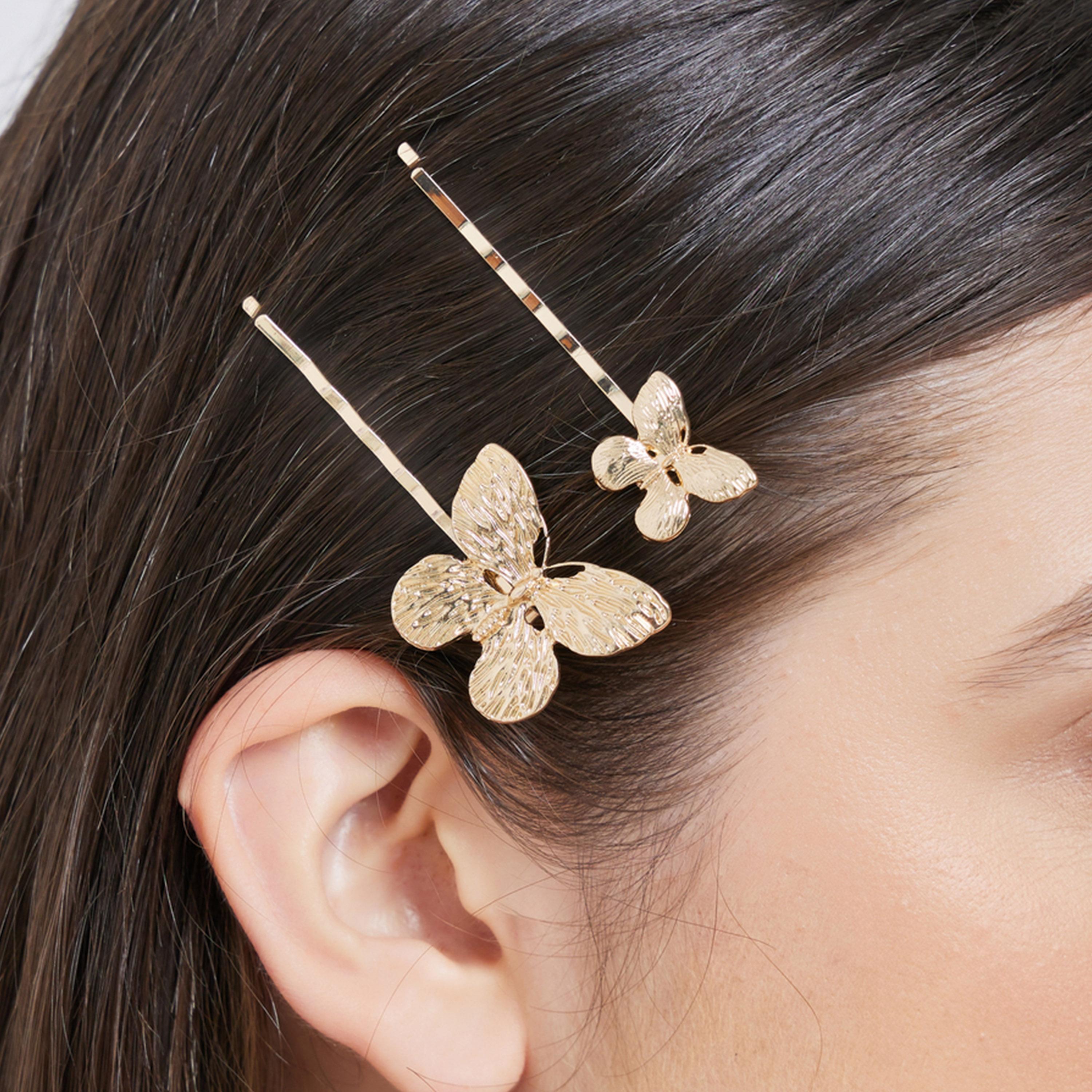 ستايلي - طقم 5 دبابيس شعر على شكل فراشة ذهبية-women-hairaccessories-hairpins-image-2