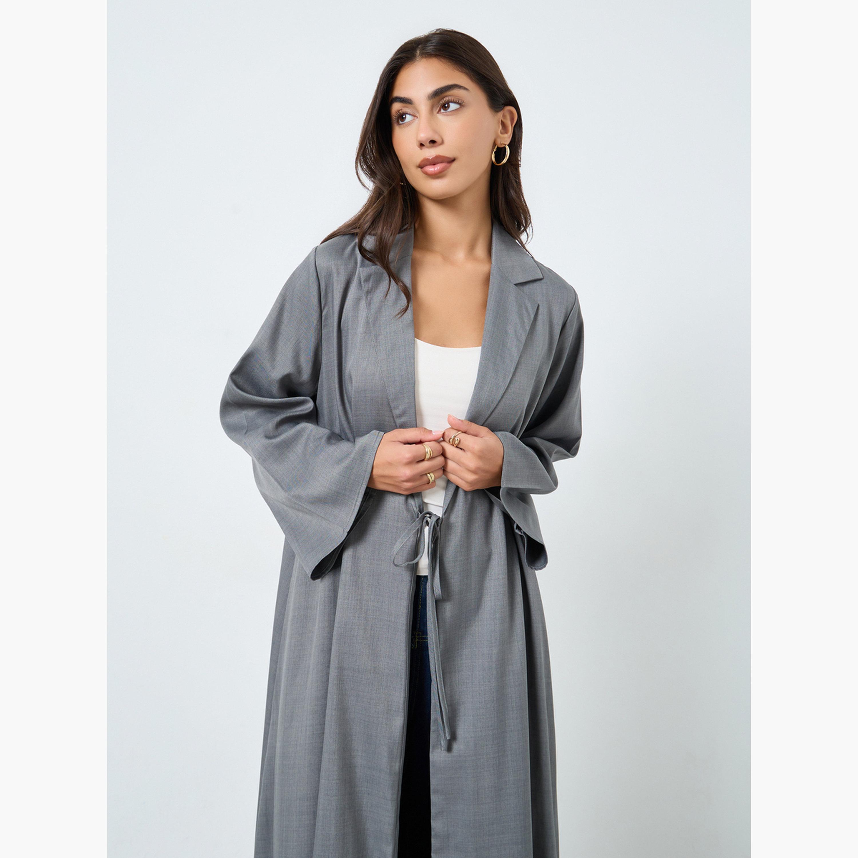 Amirah X Styli Melange Collar Winter Abaya with Tie-Up Detail-women-arabicclothing-abayas-image-3