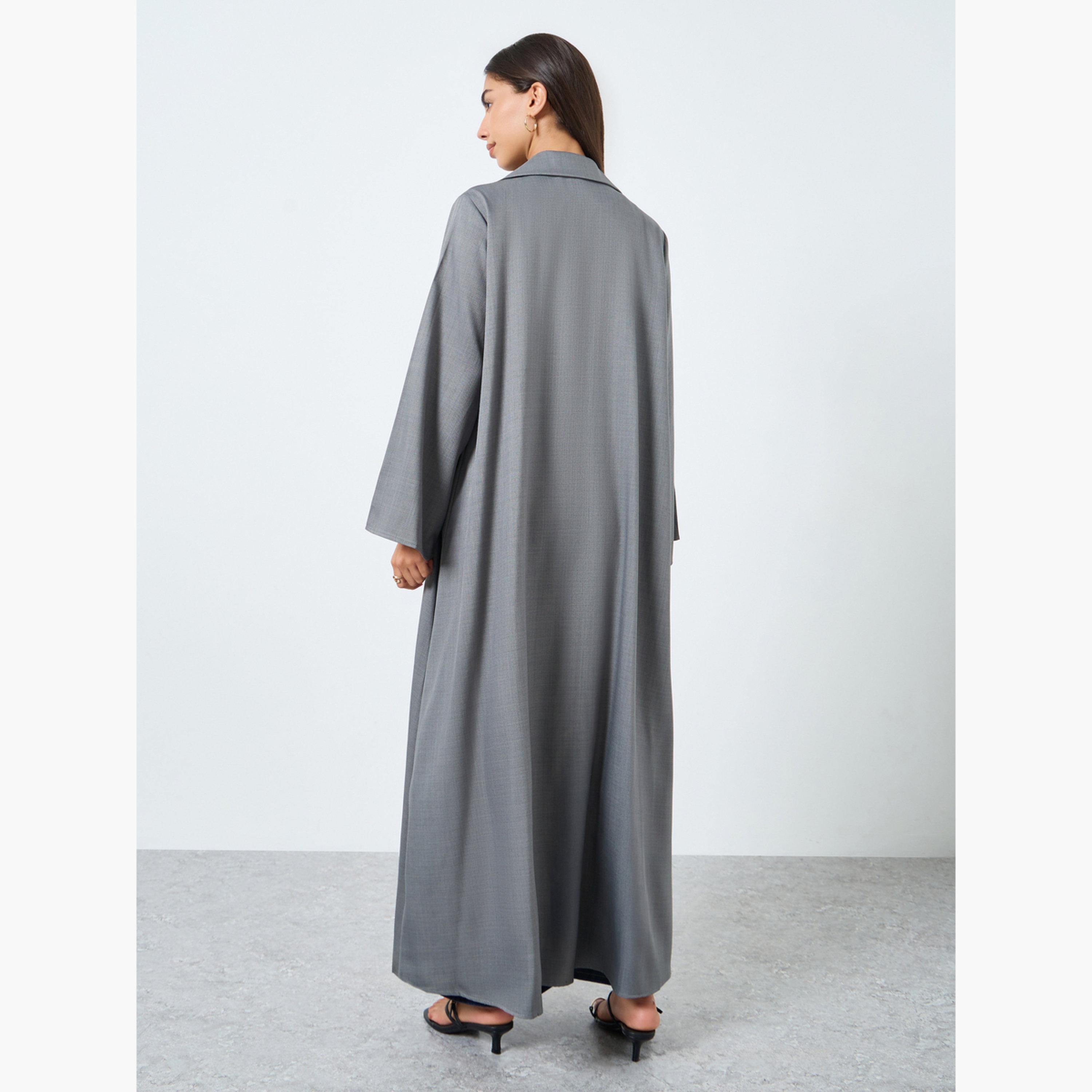 Amirah X Styli Melange Collar Winter Abaya with Tie-Up Detail-women-arabicclothing-abayas-image-4