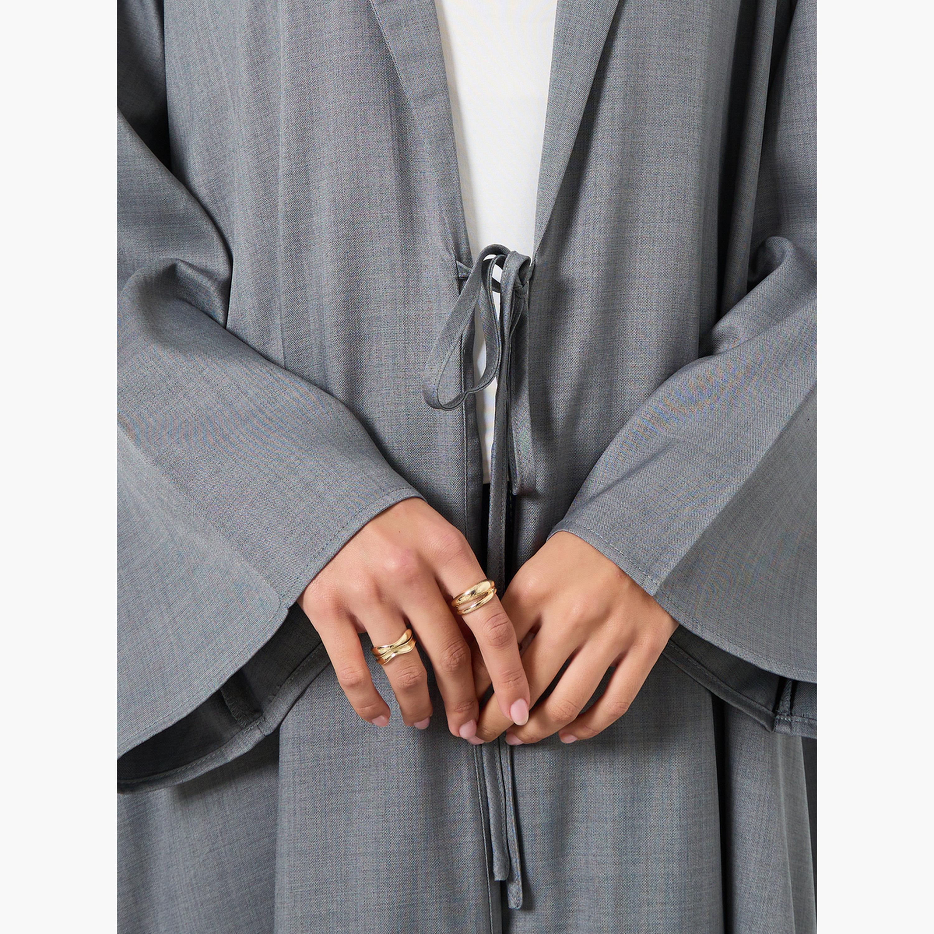 Amirah X Styli Melange Collar Winter Abaya with Tie-Up Detail-women-arabicclothing-abayas-image-5
