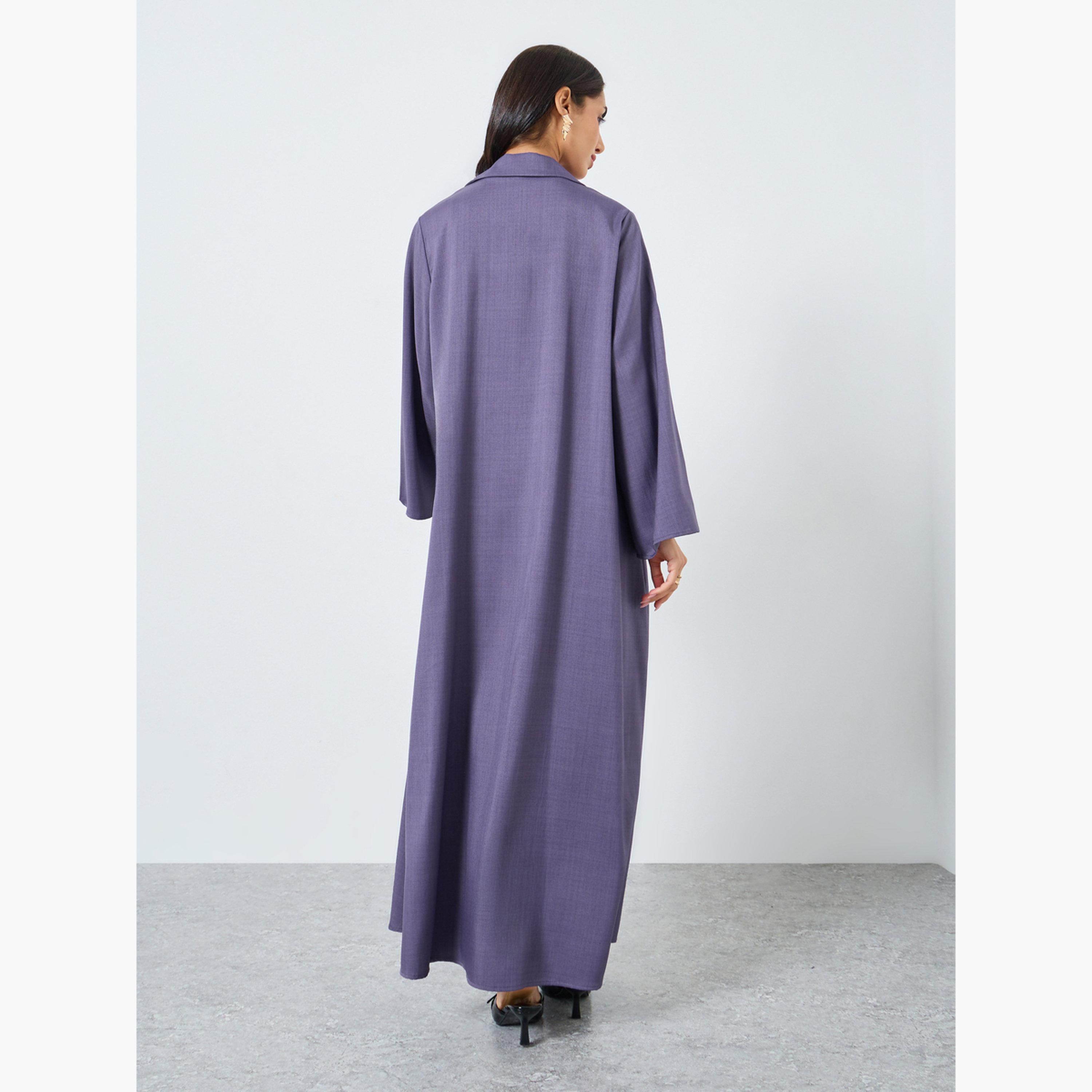 ستايلي - عباية شتوية بياقة متداخلة مع تفاصيل ربطة عنق-women-arabicclothing-abayas-image-4