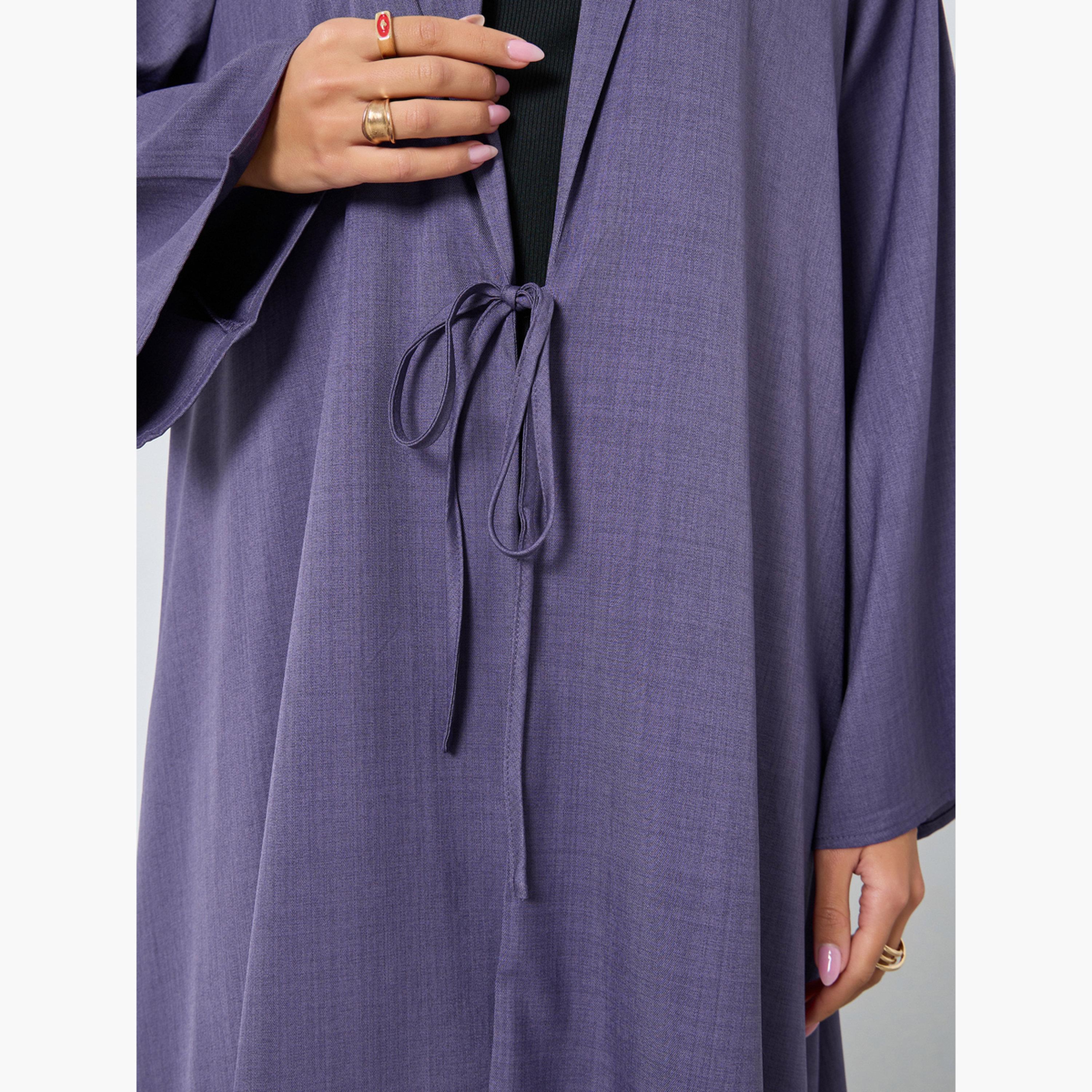 ستايلي - عباية شتوية بياقة متداخلة مع تفاصيل ربطة عنق-women-arabicclothing-abayas-image-5